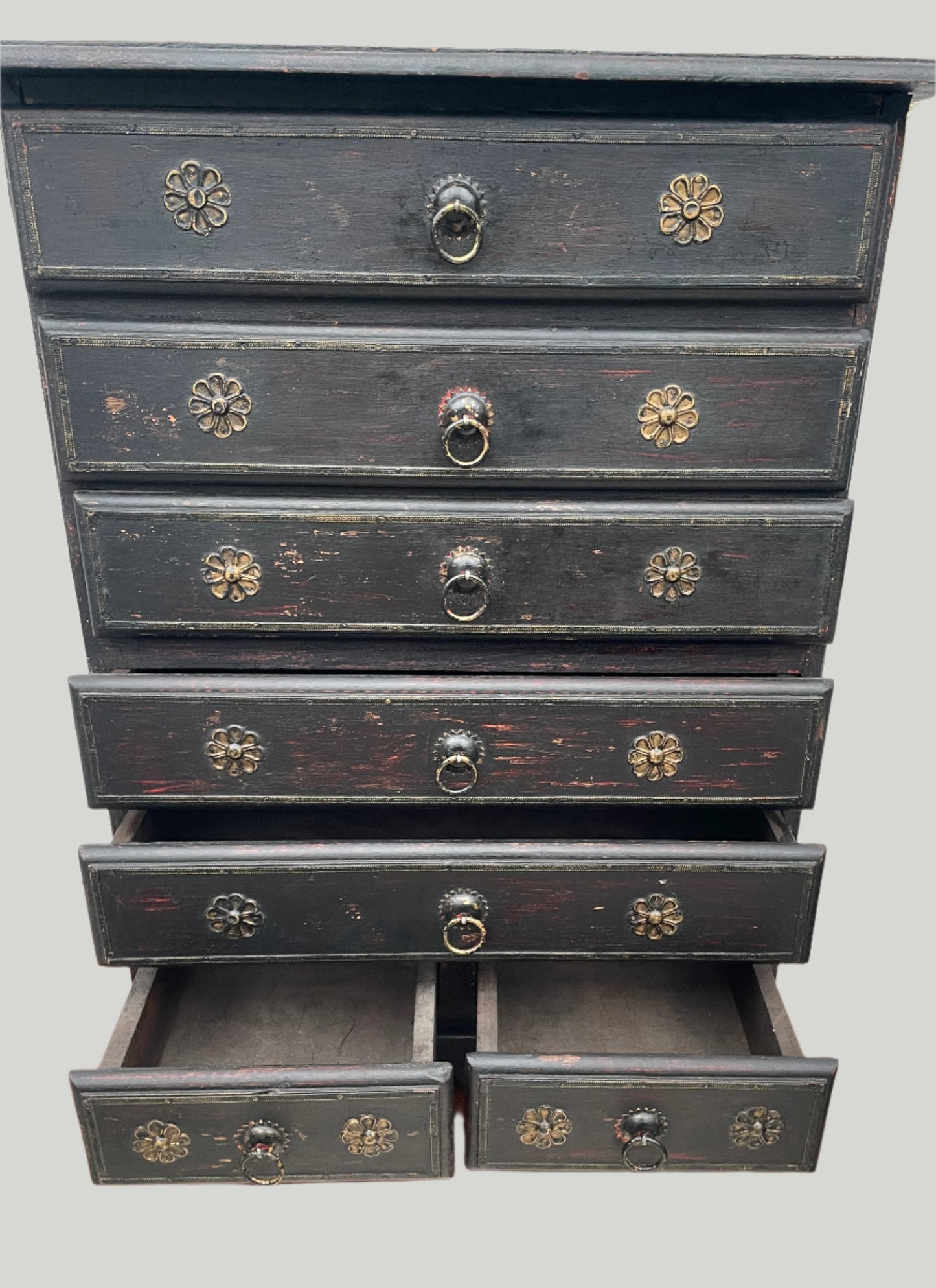 Miniature Chest Of Drawers Indian Vintage Ebonised Drawers With Brass Detailing Stunning Patina