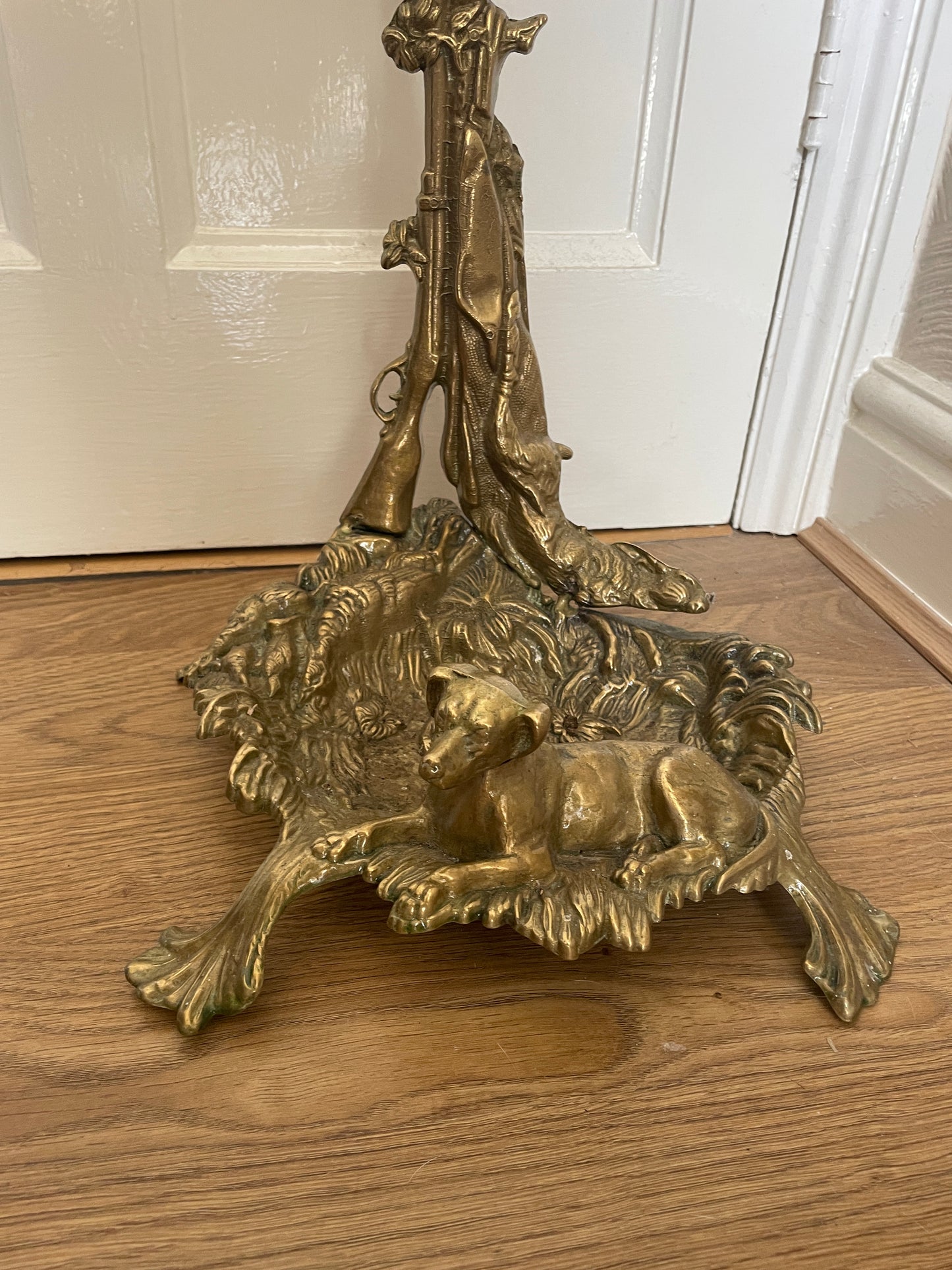 Antique Brass Umbrella or Walking Stick Sound With a Dog and Game Hunting Theme