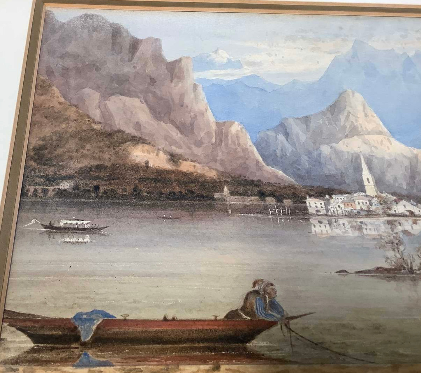 Samuel Prout Watercolour Painting – On Lake Maggiore Italian Landscape (18 x 28 cm)