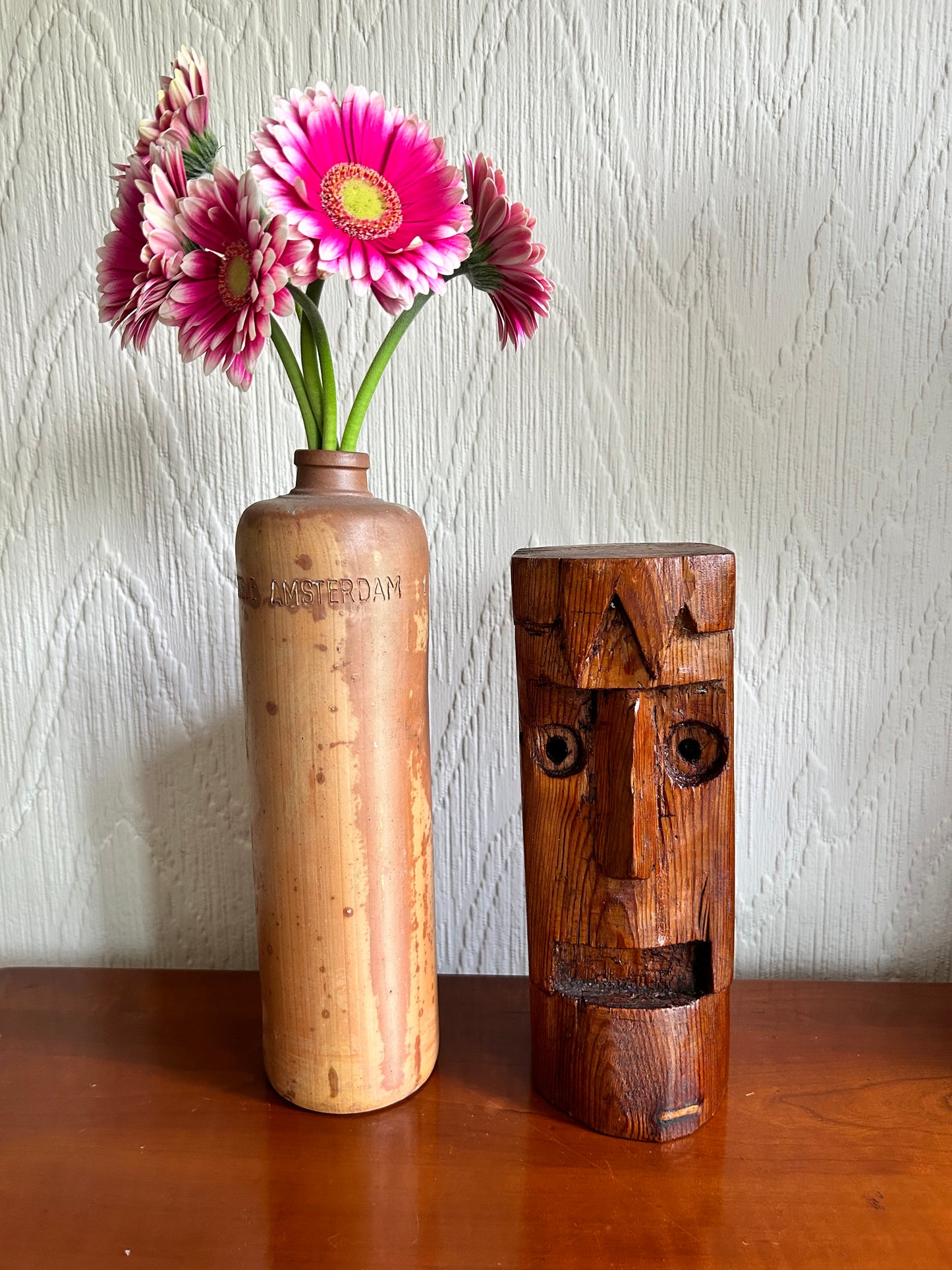 Folk art sculpture carving in wood of a man’s head. Hand carved unusual oddity