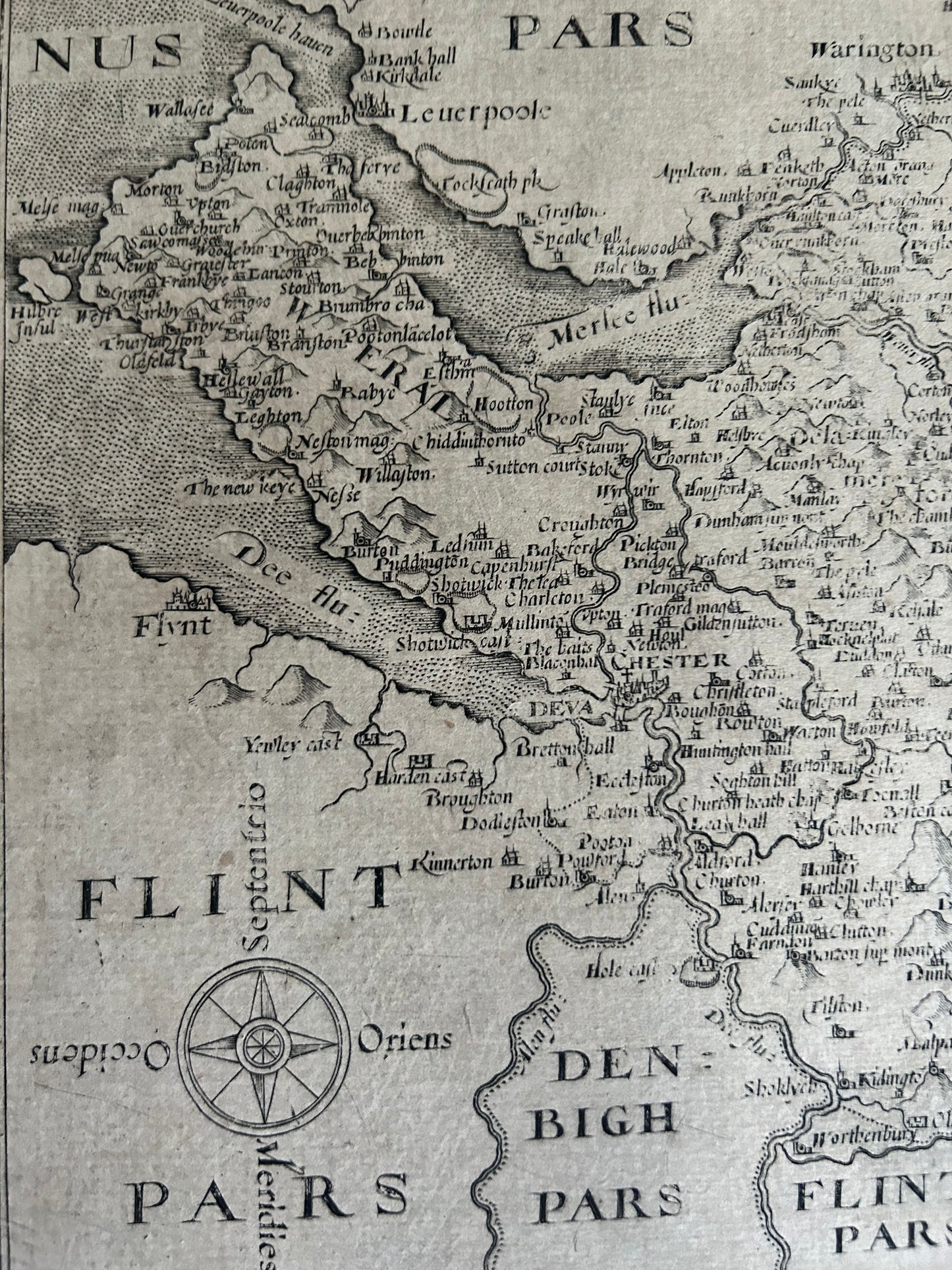 Christopher Saxton 1577 Map of Cheshire Camden Brittanica 1610 Print Date Mounted