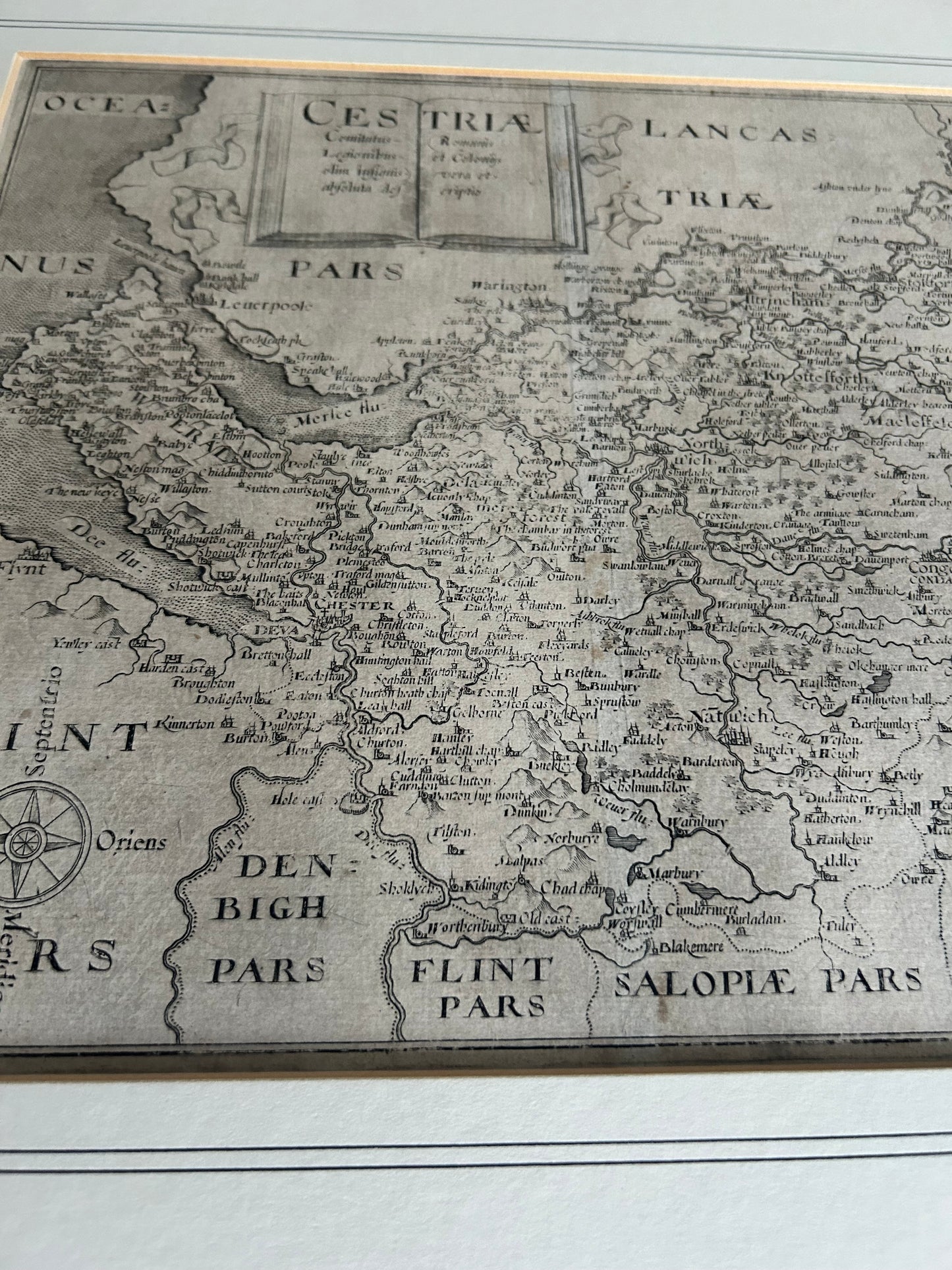 Christopher Saxton 1577 Map of Cheshire Camden Brittanica 1610 Print Date Mounted