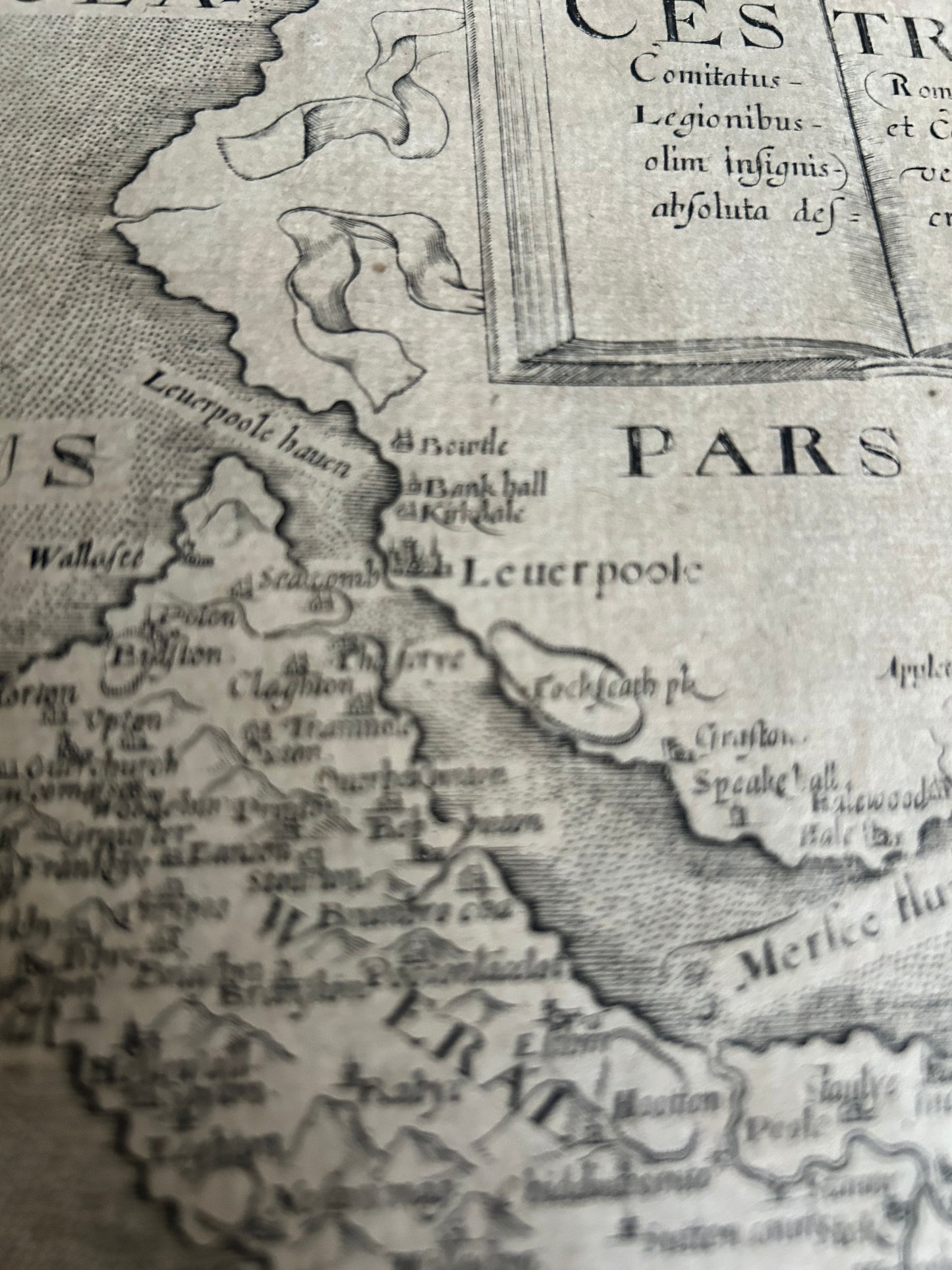 Christopher Saxton 1577 Map of Cheshire Camden Brittanica 1610 Print Date Mounted