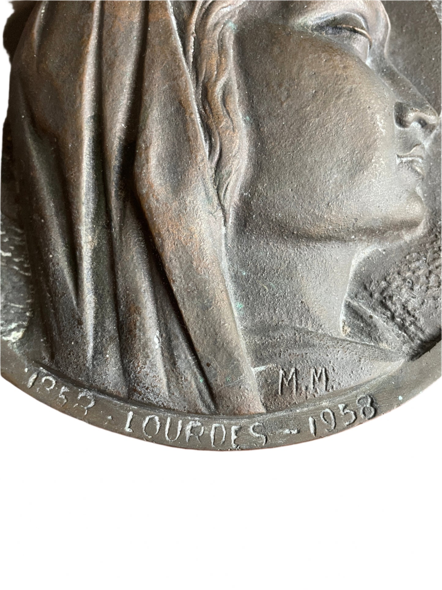 Bronze Madonna Virgin Mary Lourdes 100th Anniversary Plaque Relief Moulded Beautiful Roundel Stunning Piece Of Christian History