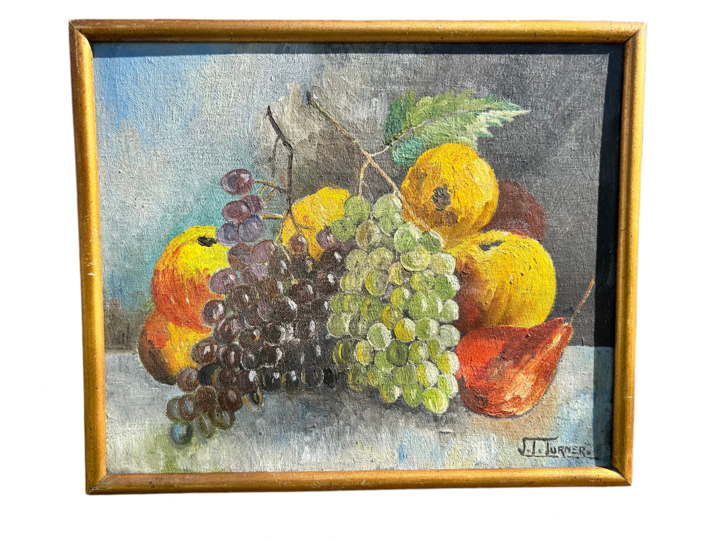 Still Life Oil Painting Of Fruit Signed J.T. Turner Early 20th Century Oil Painting Original Art 12x10 inches
