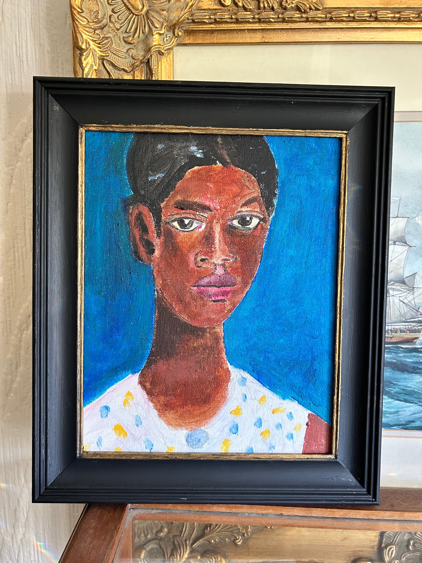 Portrait of A Young Black Woman Charming Naive Oil On Canvas Board