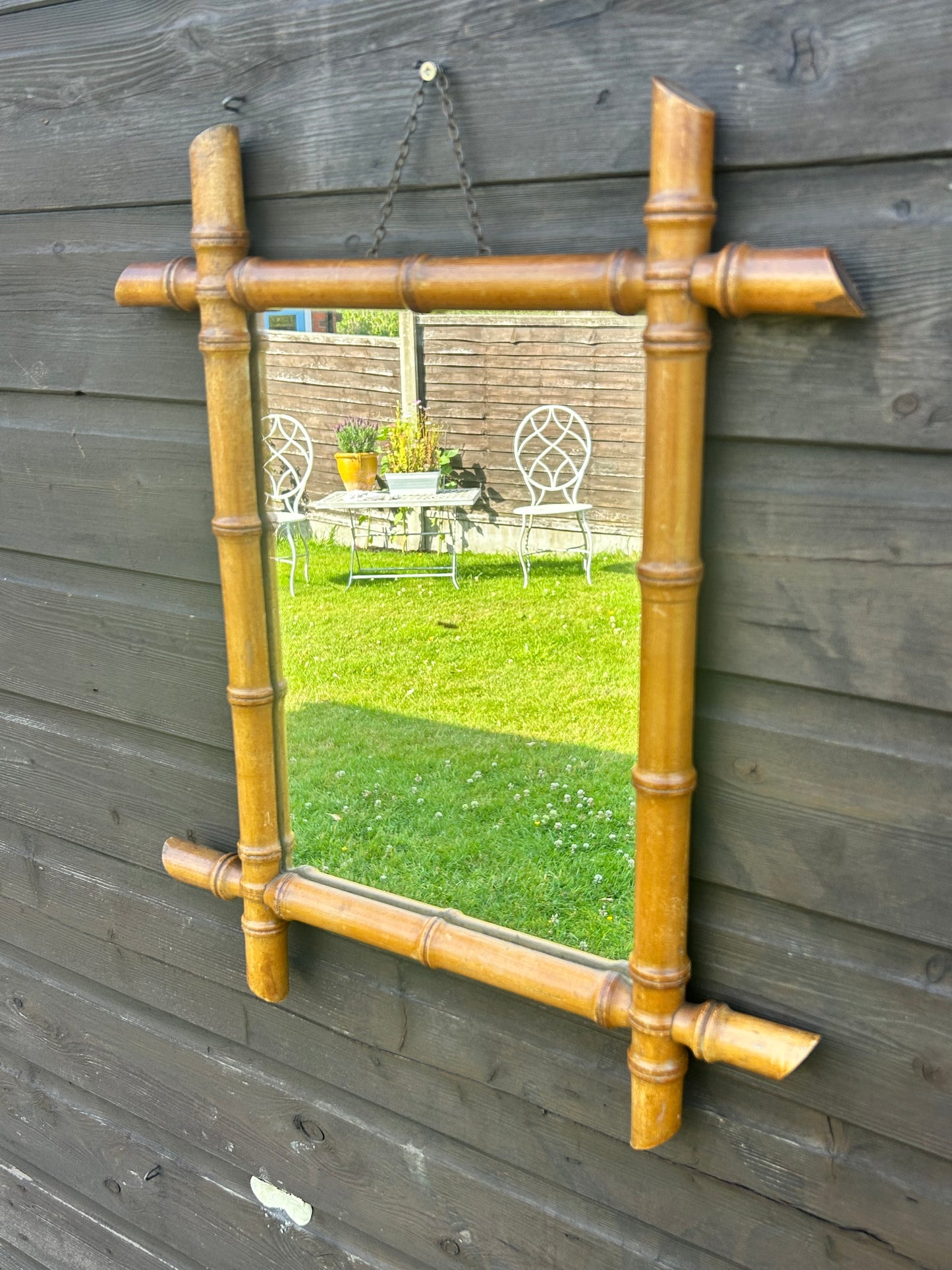 French Antique Mirror With Faux Bamboo Frame Beautiful Hanging Wall Mirror