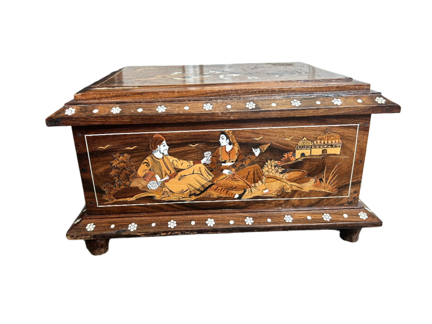 Hand-Painted Indian Wooden Jewelry Box with Inlay – Decorative Keepsake or Storage Chest