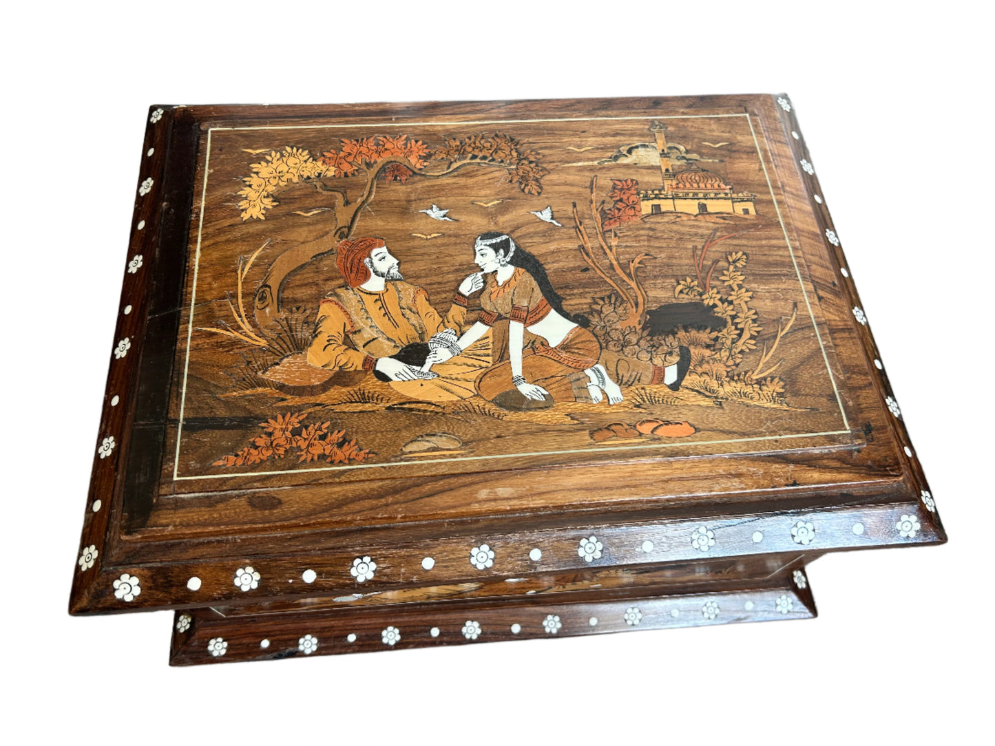 Hand-Painted Indian Wooden Jewelry Box with Inlay – Decorative Keepsake or Storage Chest