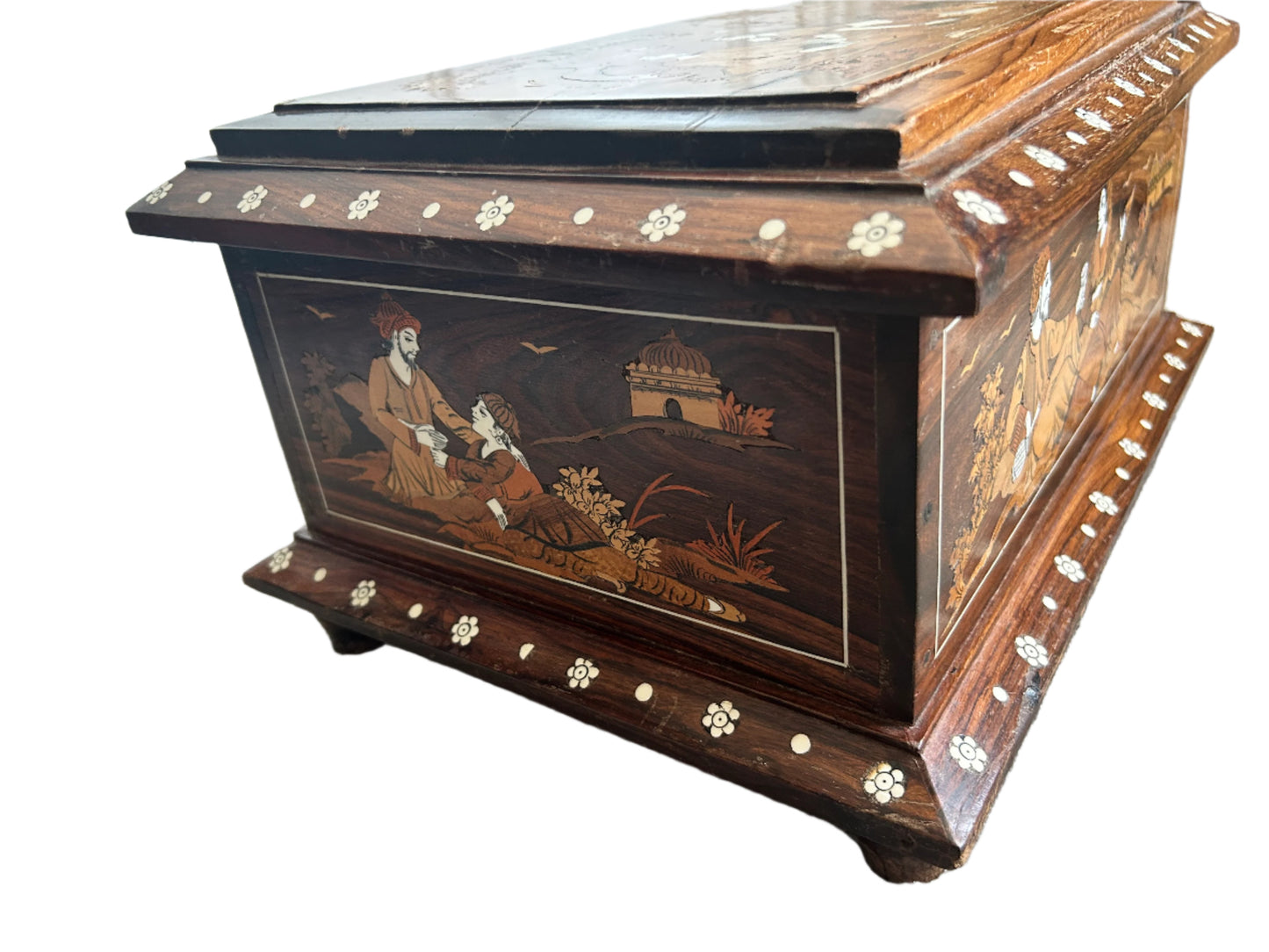 Hand-Painted Indian Wooden Jewelry Box with Inlay – Decorative Keepsake or Storage Chest