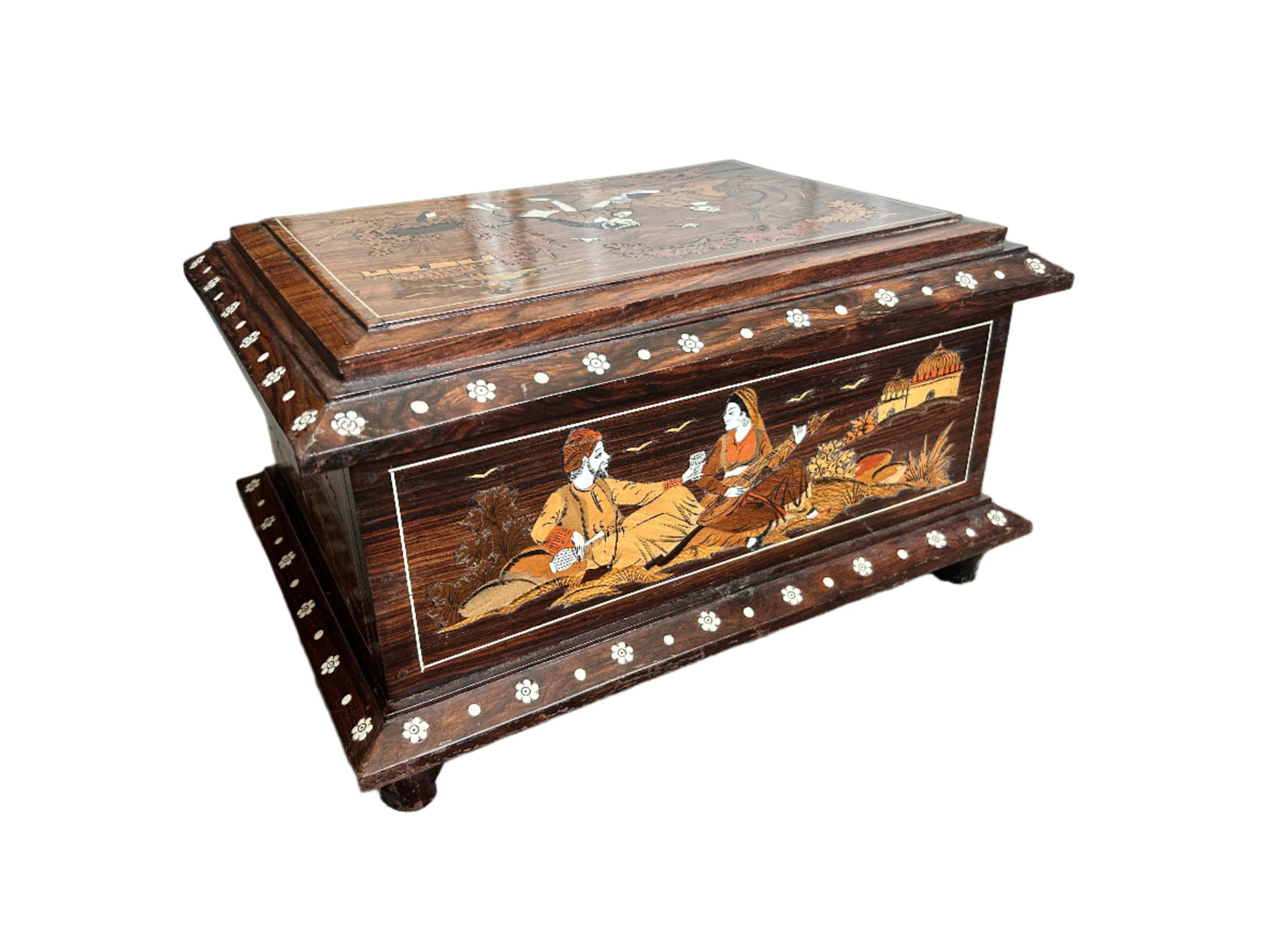 Hand-Painted Indian Wooden Jewelry Box with Inlay – Decorative Keepsake or Storage Chest