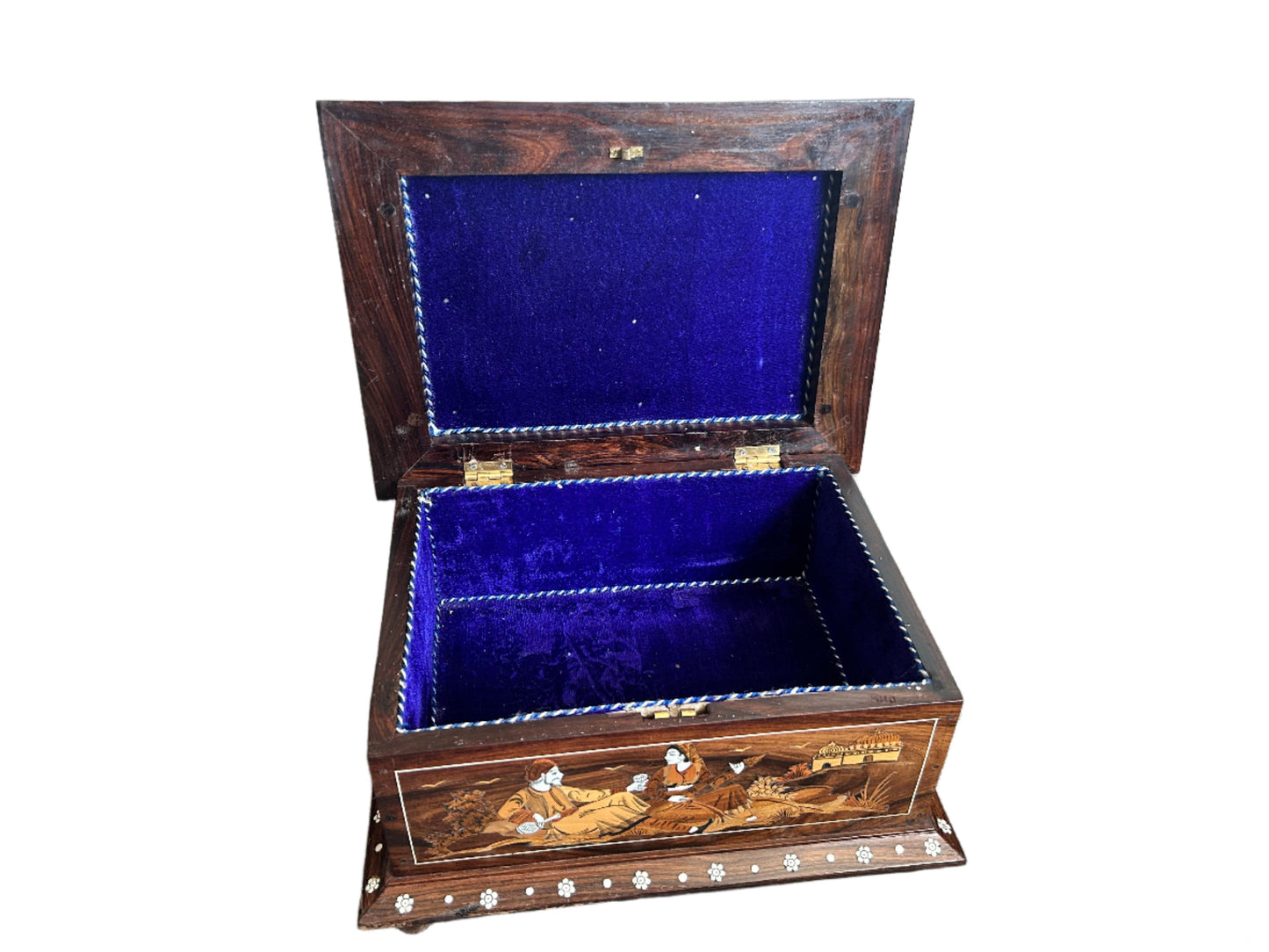 Hand-Painted Indian Wooden Jewelry Box with Inlay – Decorative Keepsake or Storage Chest