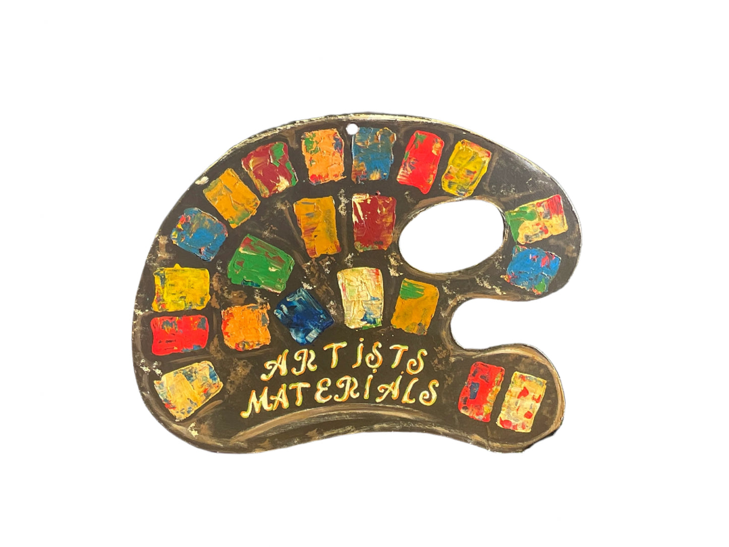 Vintage Hand-Painted Wooden Artists Supplies Sign – Painter’s Palette Advertising Art – 80x62cm