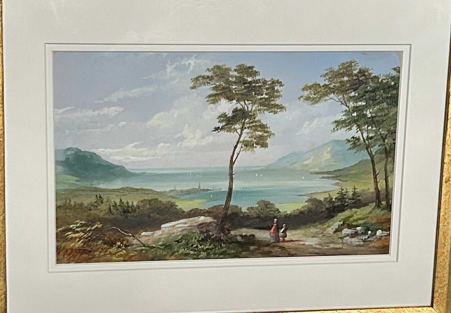 19th Century Irish Gouache Landscape Circle of James Arthur O Connor (1792–1847) View on Lough Ree, Co. Roscommon