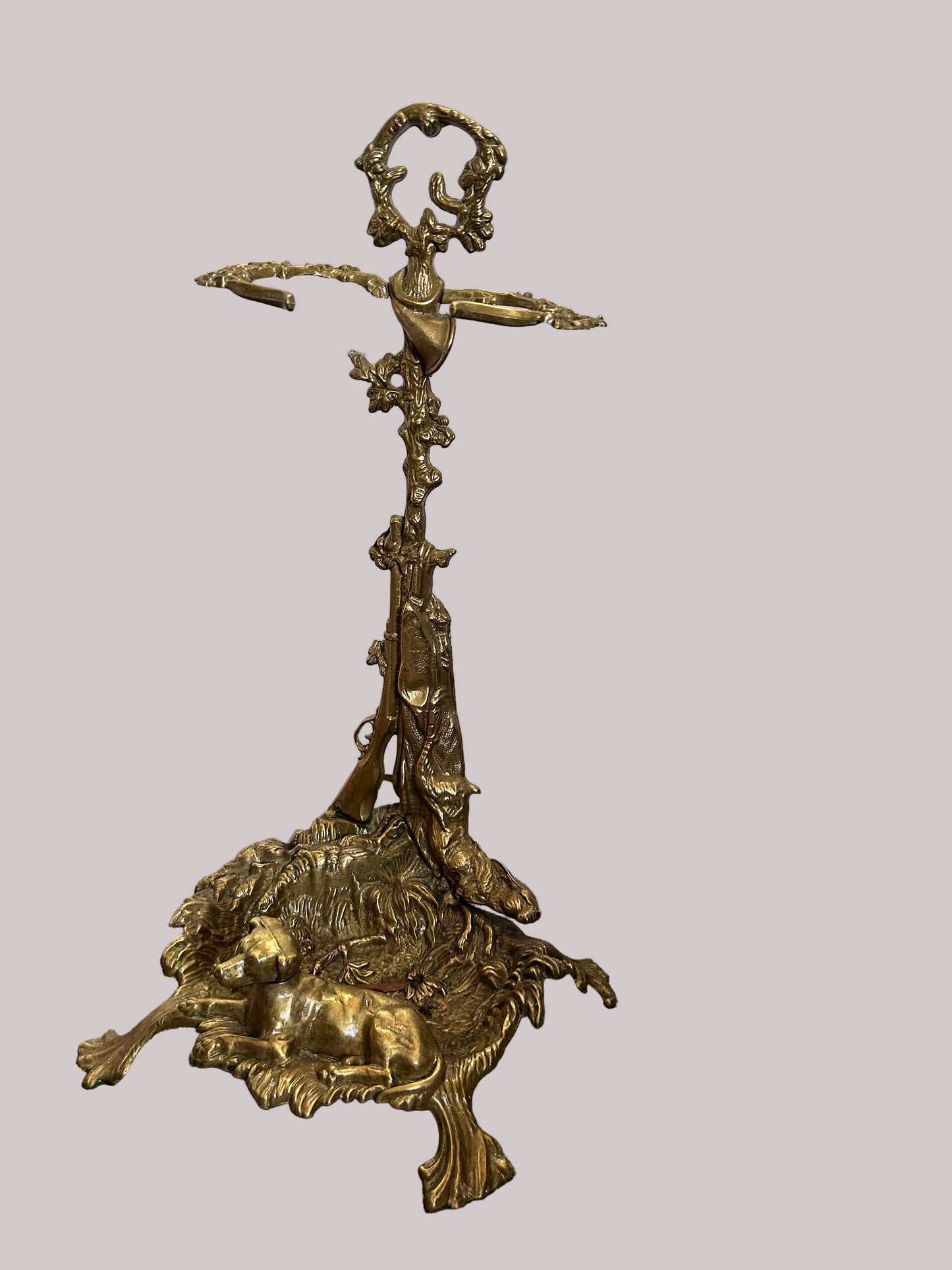 Antique Brass Umbrella or Walking Stick Sound With a Dog and Game Hunting Theme