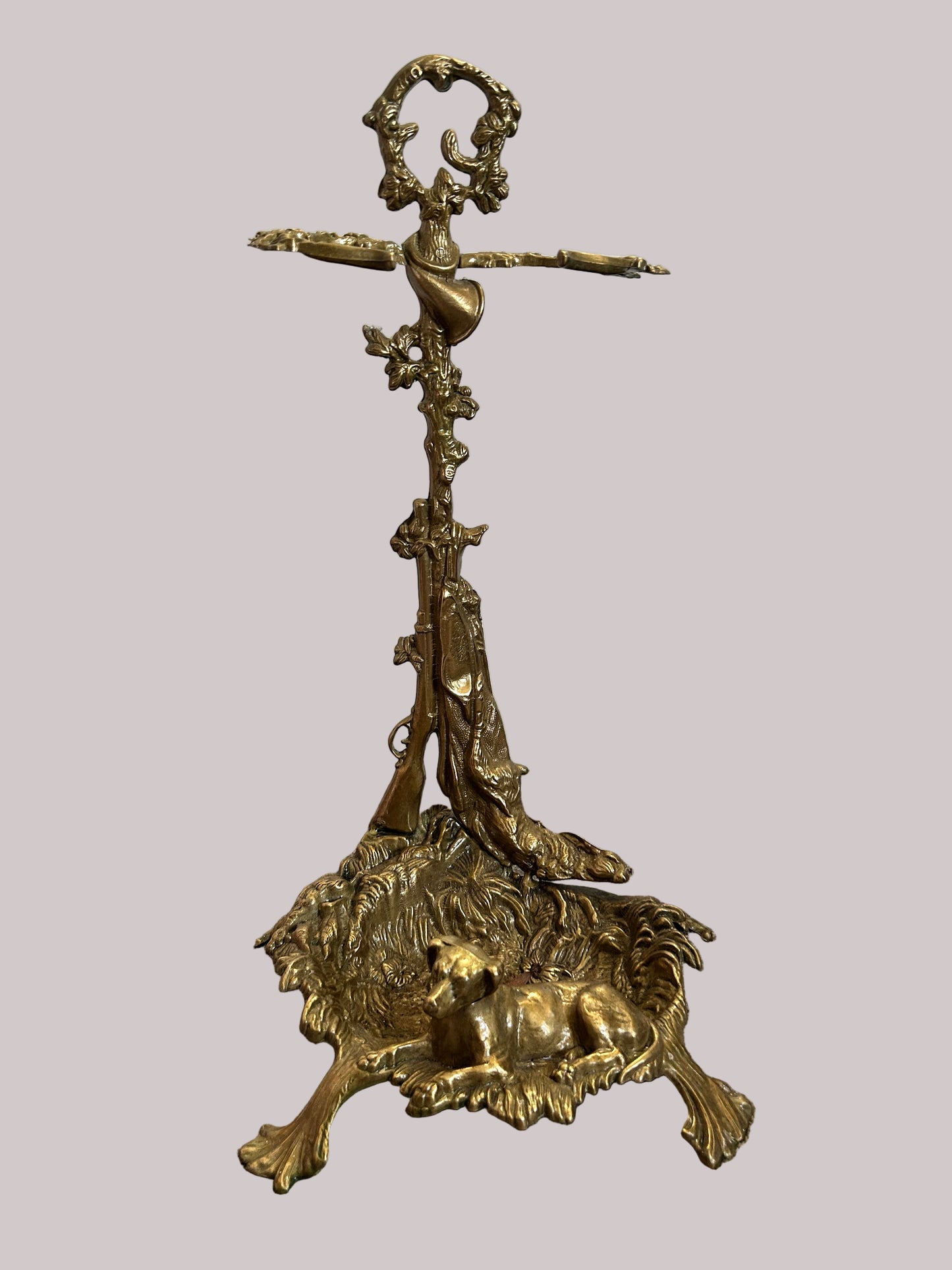 Antique Brass Umbrella or Walking Stick Sound With a Dog and Game Hunting Theme