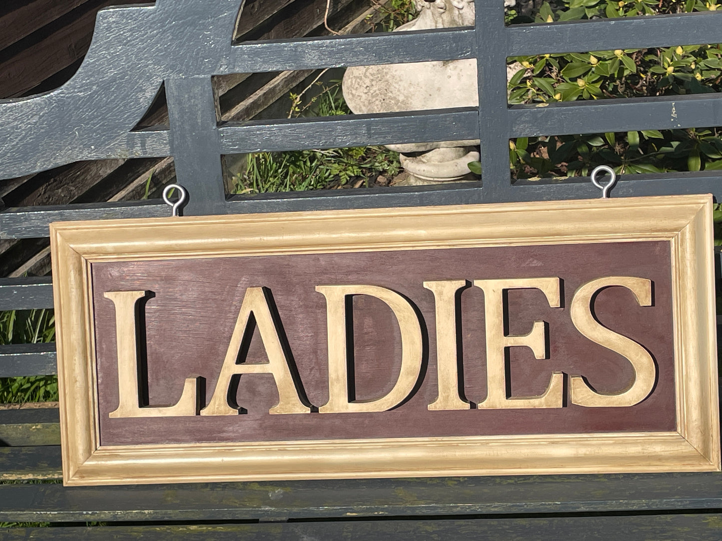 Vintage Hanging Sign LADIES toilet sign Wooden hanging sign with letters in relief 68x28cm