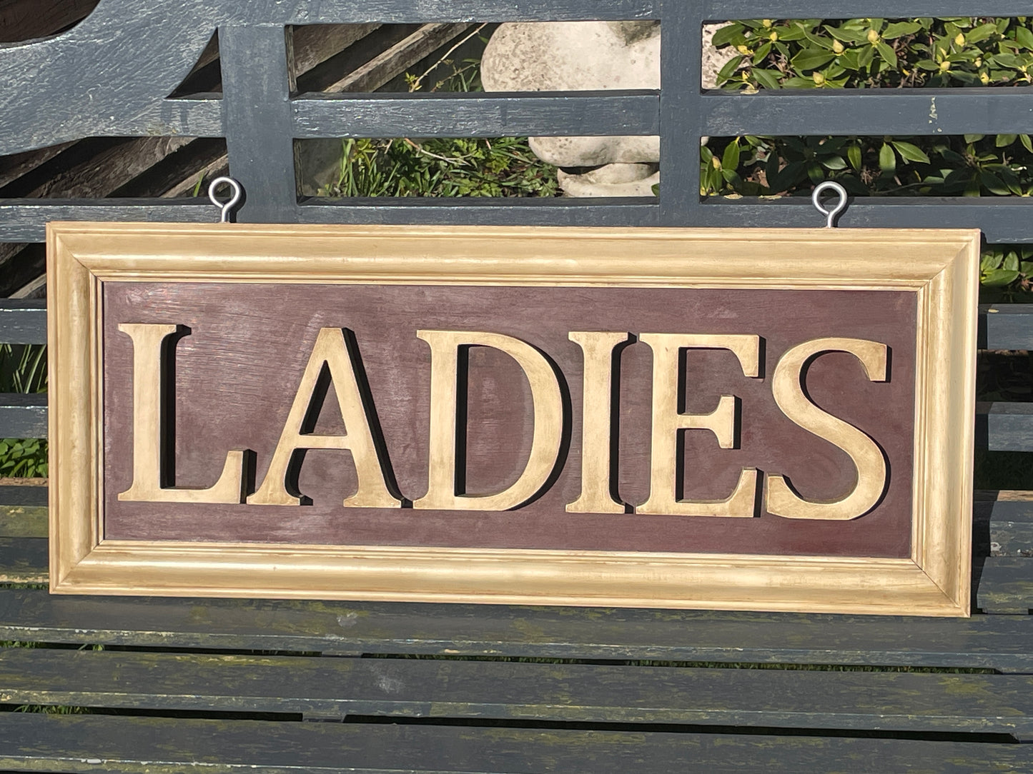 Vintage Hanging Sign LADIES toilet sign Wooden hanging sign with letters in relief 68x28cm