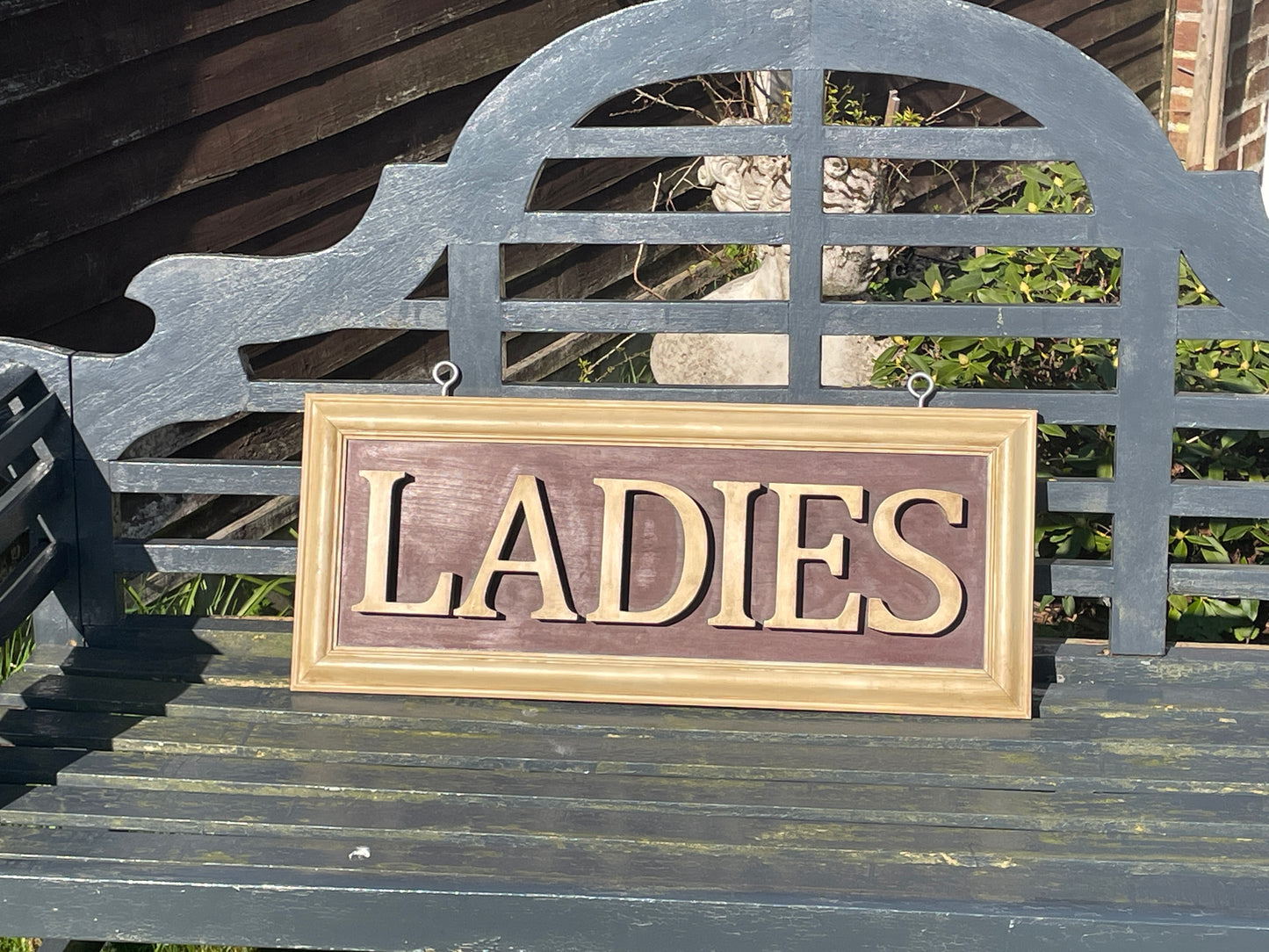 Vintage Hanging Sign LADIES toilet sign Wooden hanging sign with letters in relief 68x28cm