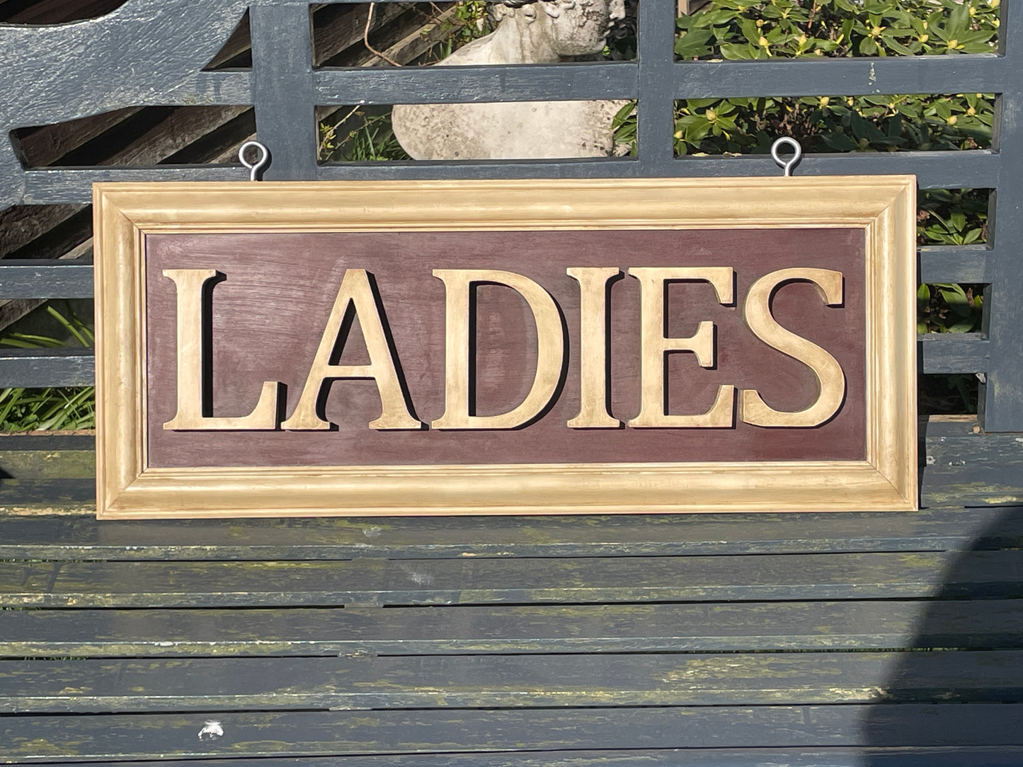 Vintage Hanging Sign LADIES toilet sign Wooden hanging sign with letters in relief 68x28cm