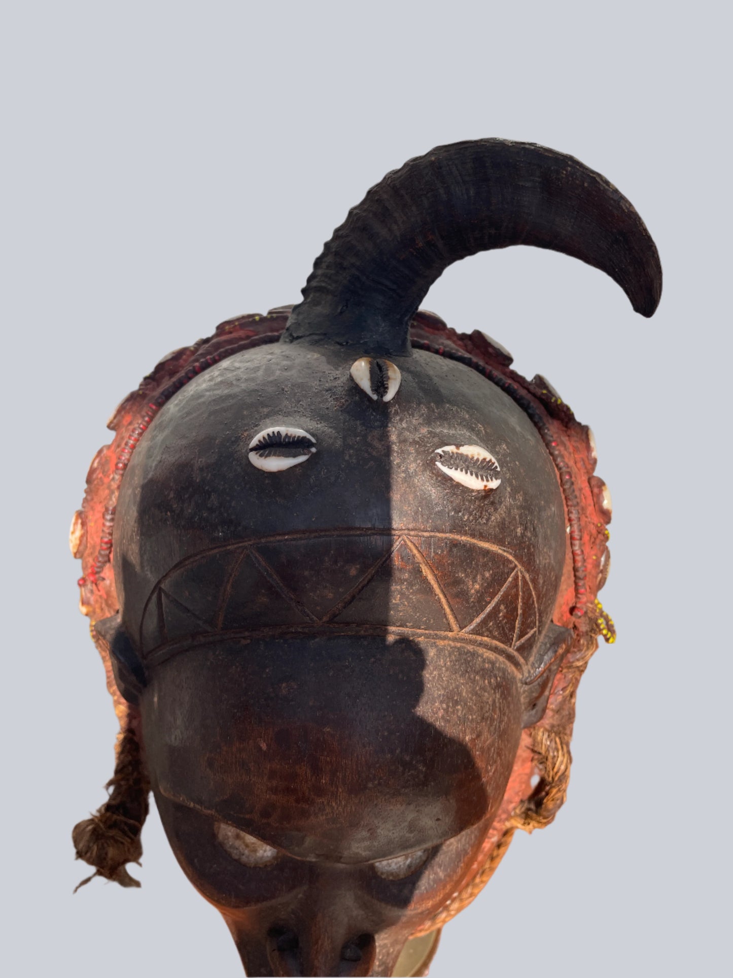 Antique African Tribal Mask Nigeria Yoruba Late 19th Early 20th Century . With Beads and Cowries Stunning Piece of Cultural History