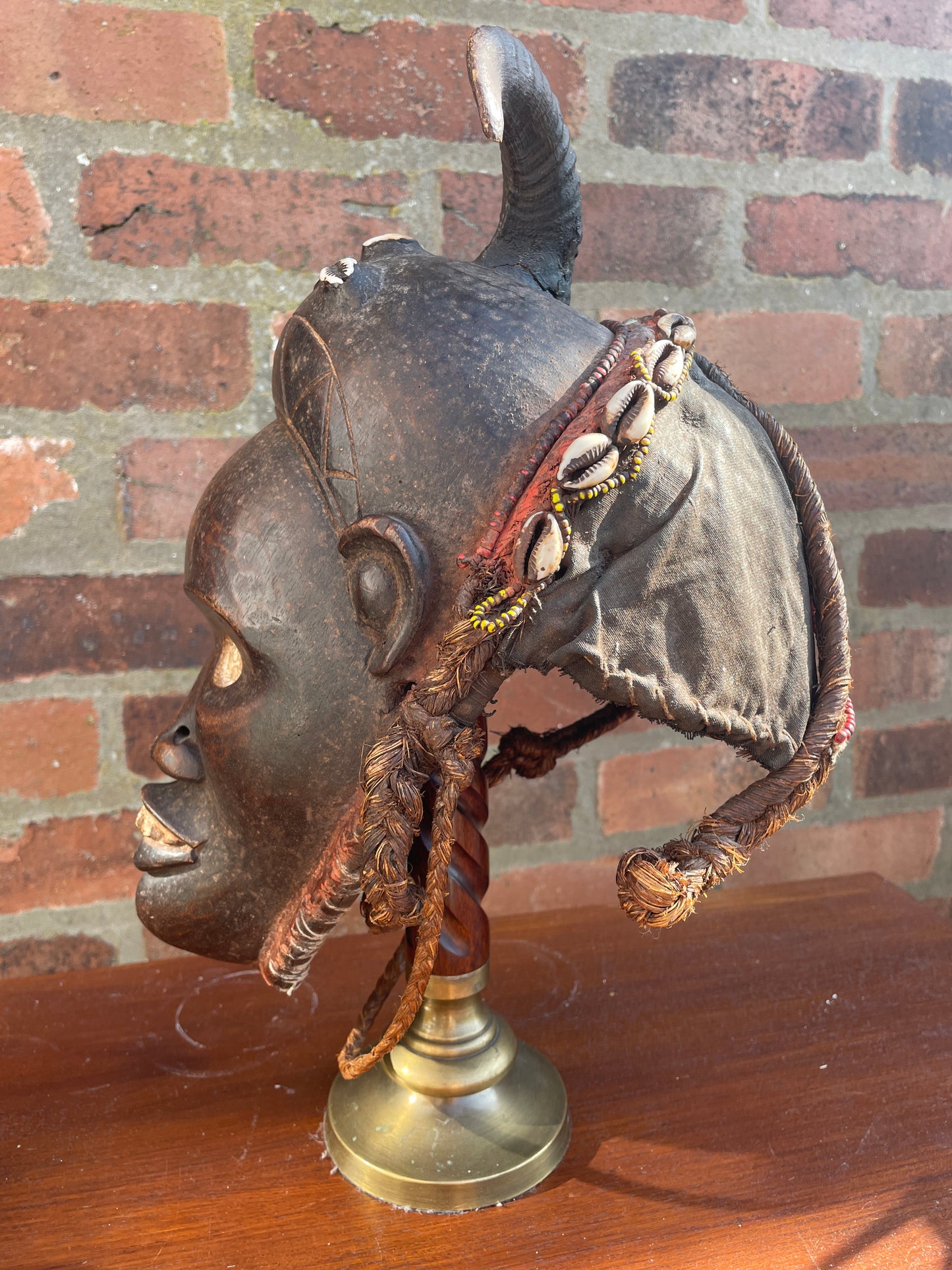 Antique African Tribal Mask Congo Late 19th Early 20th Century . With Beads and Cowries Stunning Piece of Cultural History