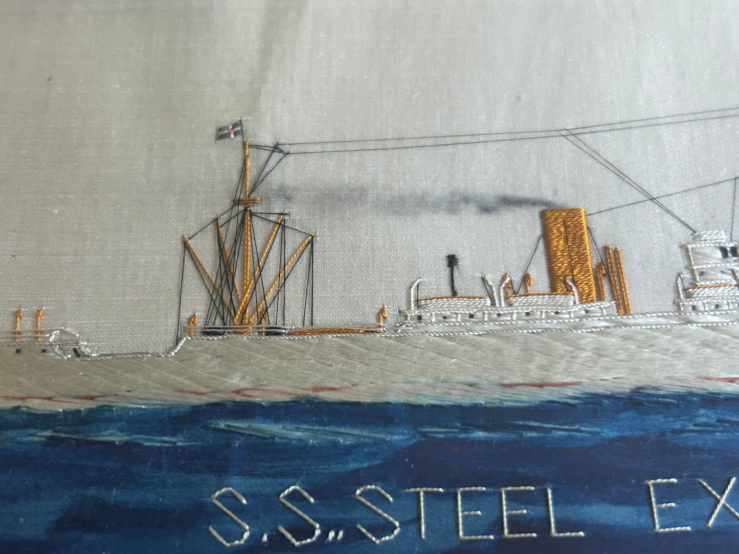 WW2 US Prisoner Of War Silk Artwork of The Steamship ‘Steel Exporter’ Captain George P Shanahan. Kobe Japan