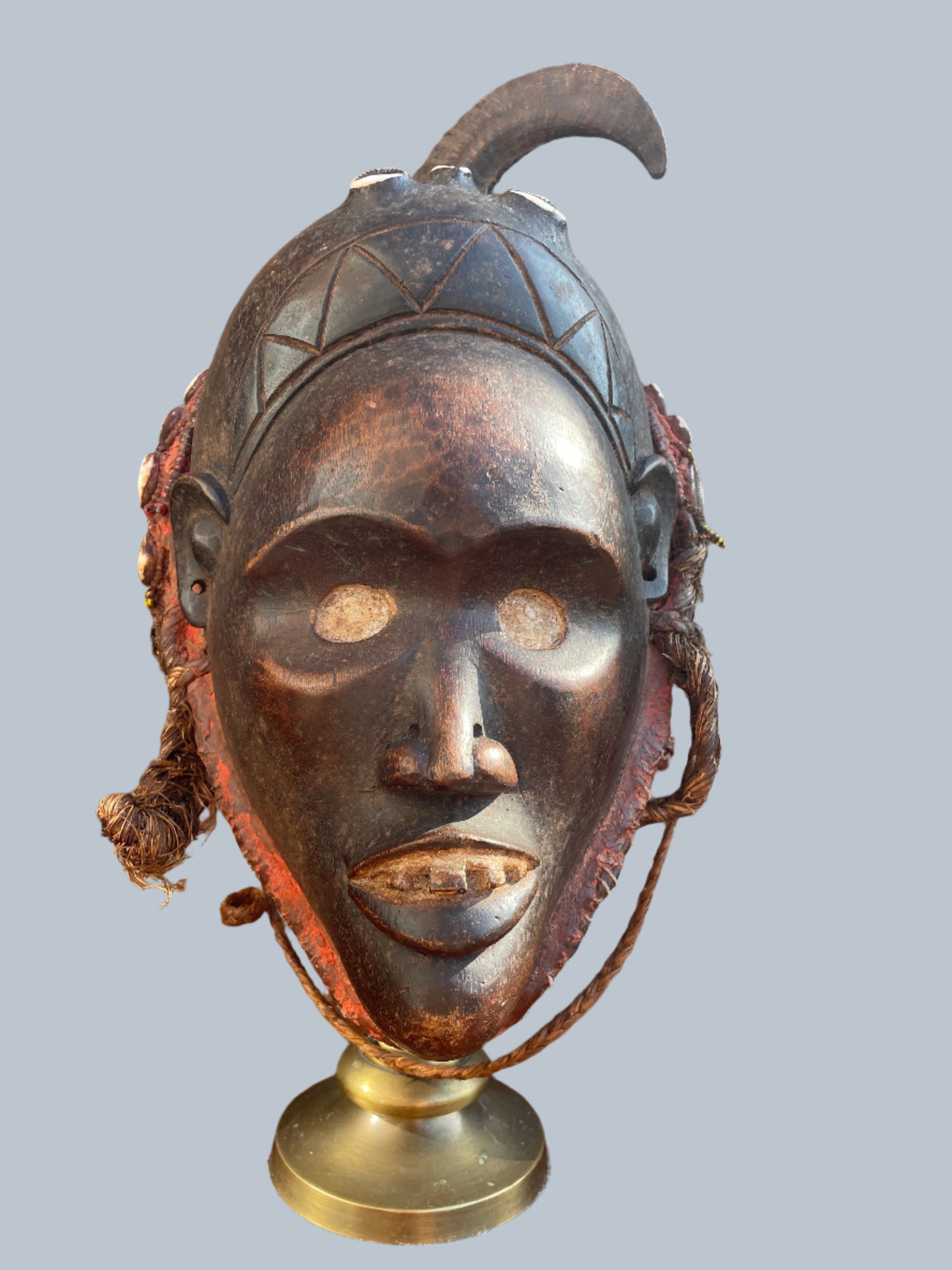 Antique African Tribal Mask Nigeria Yoruba Late 19th Early 20th Century . With Beads and Cowries Stunning Piece of Cultural History