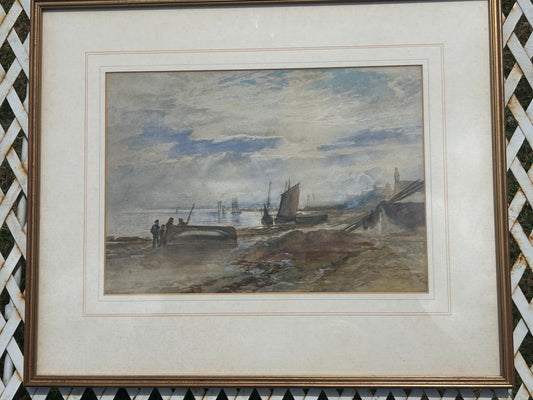 Alexander Ballingall Watercolour Painting “Largo Shore” Antique Scottish Coastal Seascape Framed Original c.1900