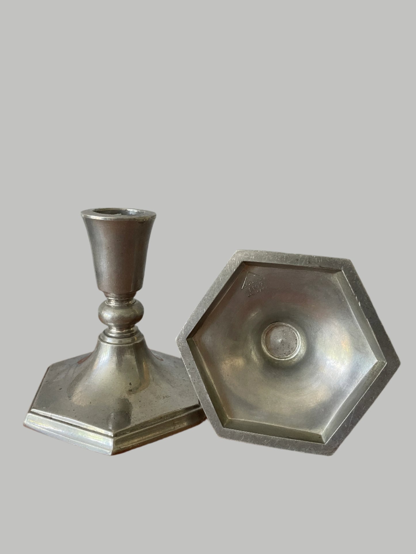 Just Anderson Danish Designer Pair of Candlesticks c1930 Pewter Art Deco Candle Holders