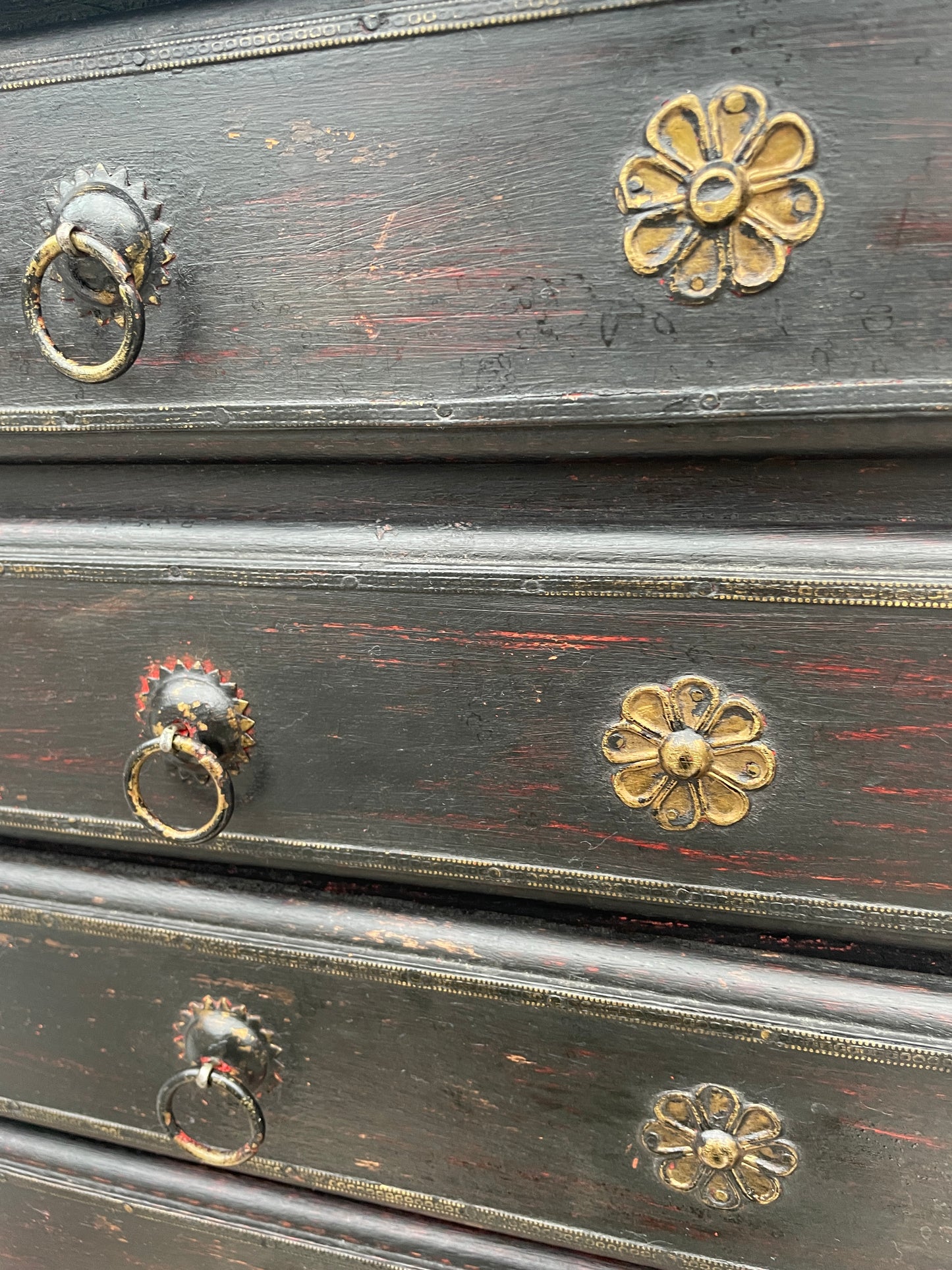 Miniature Chest Of Drawers Indian Vintage Ebonised Drawers With Brass Detailing Stunning Patina