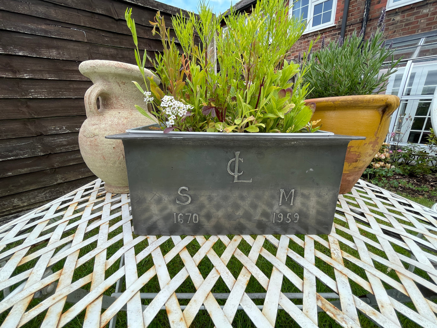Vintage English Lead Planter | Commemorative Garden Trough | 1670–1959 Heraldic Style
