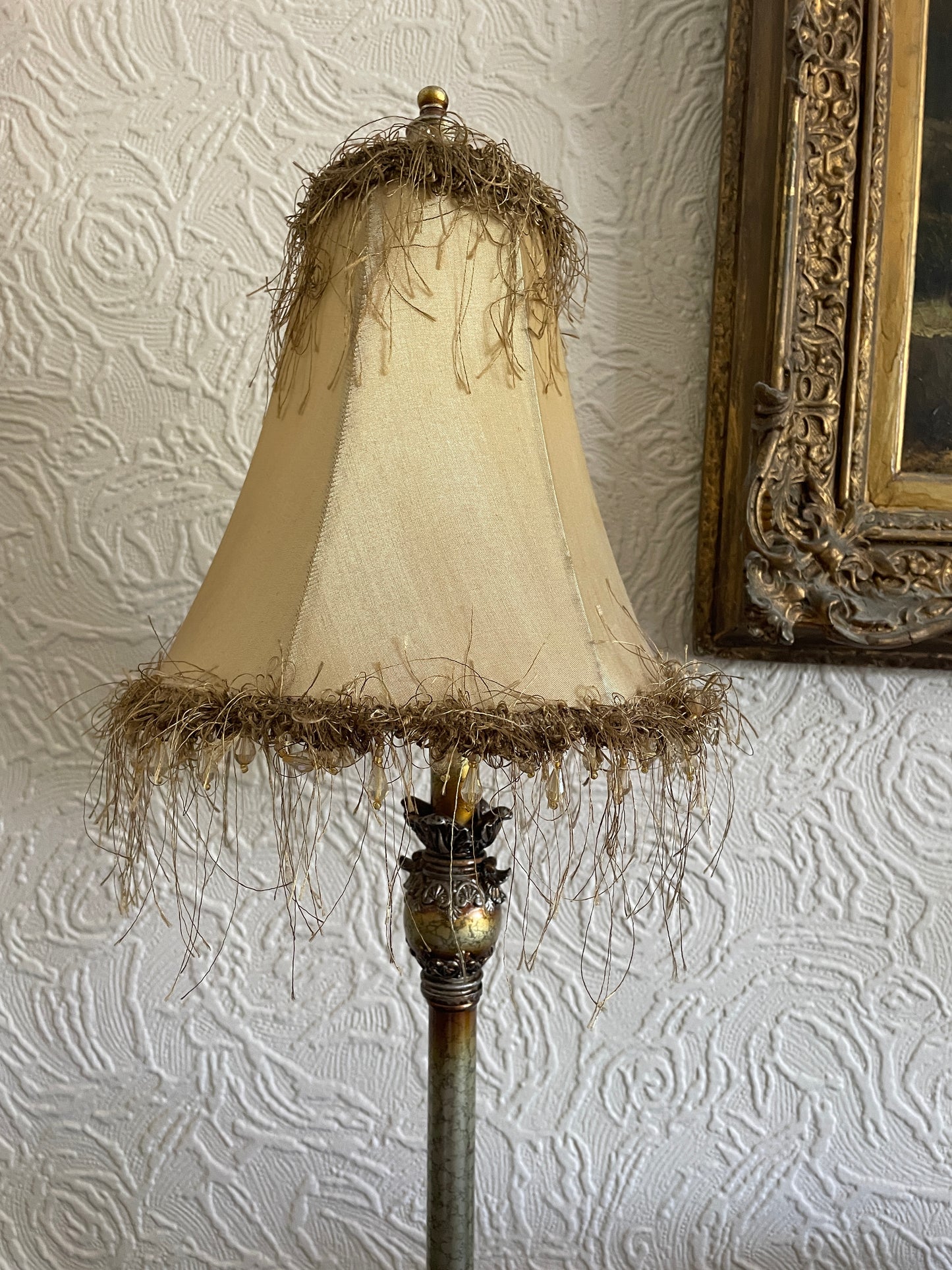 Pair of 19th Century Style Scumbled Effect Tall Table Lamps With Frilled Shades 80cm tall