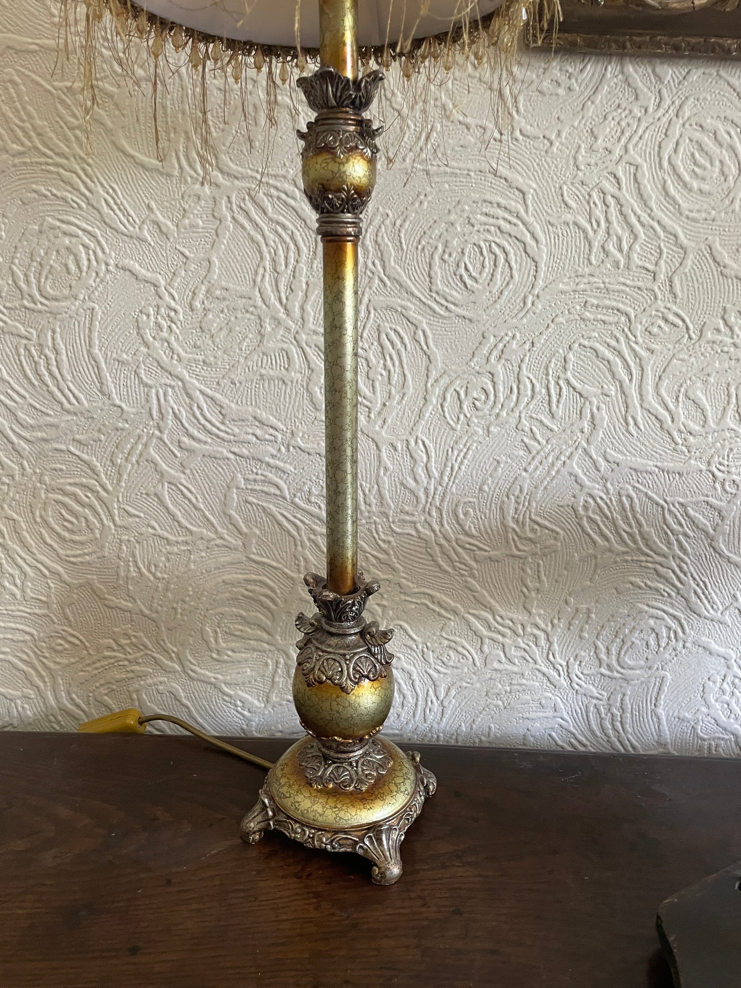 Pair of 19th Century Style Scumbled Effect Tall Table Lamps With Frilled Shades 80cm tall