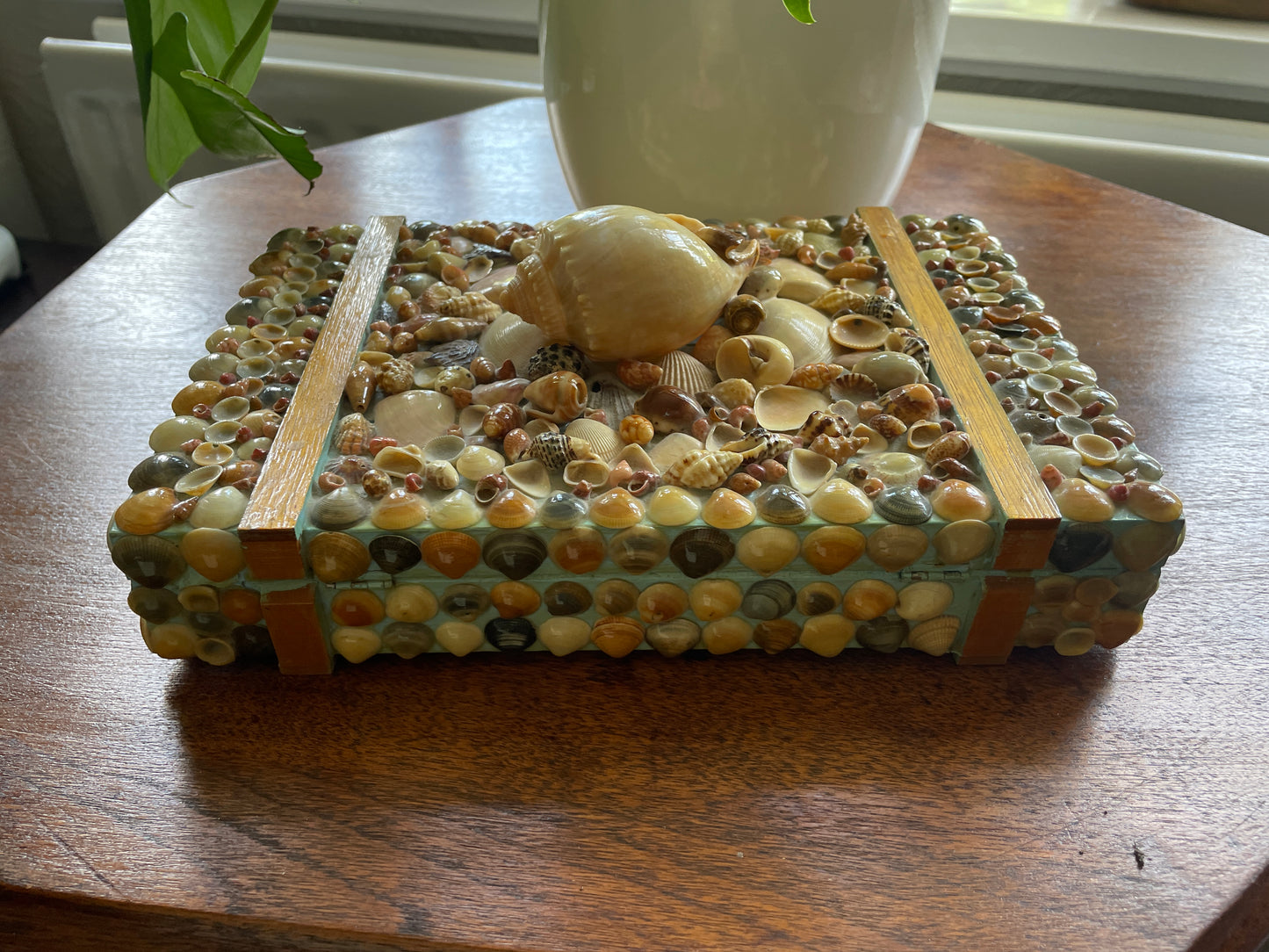 Folk Art Sea Shell Decorated Jewellery Or Trinket Box Hand crafted