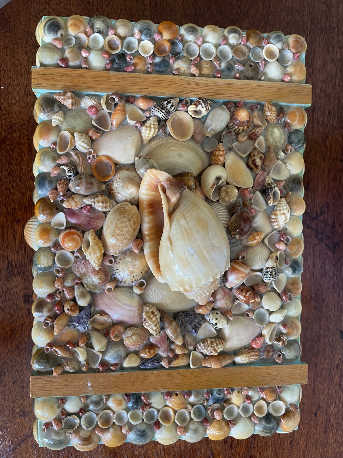 Folk Art Sea Shell Decorated Jewellery Or Trinket Box Hand crafted