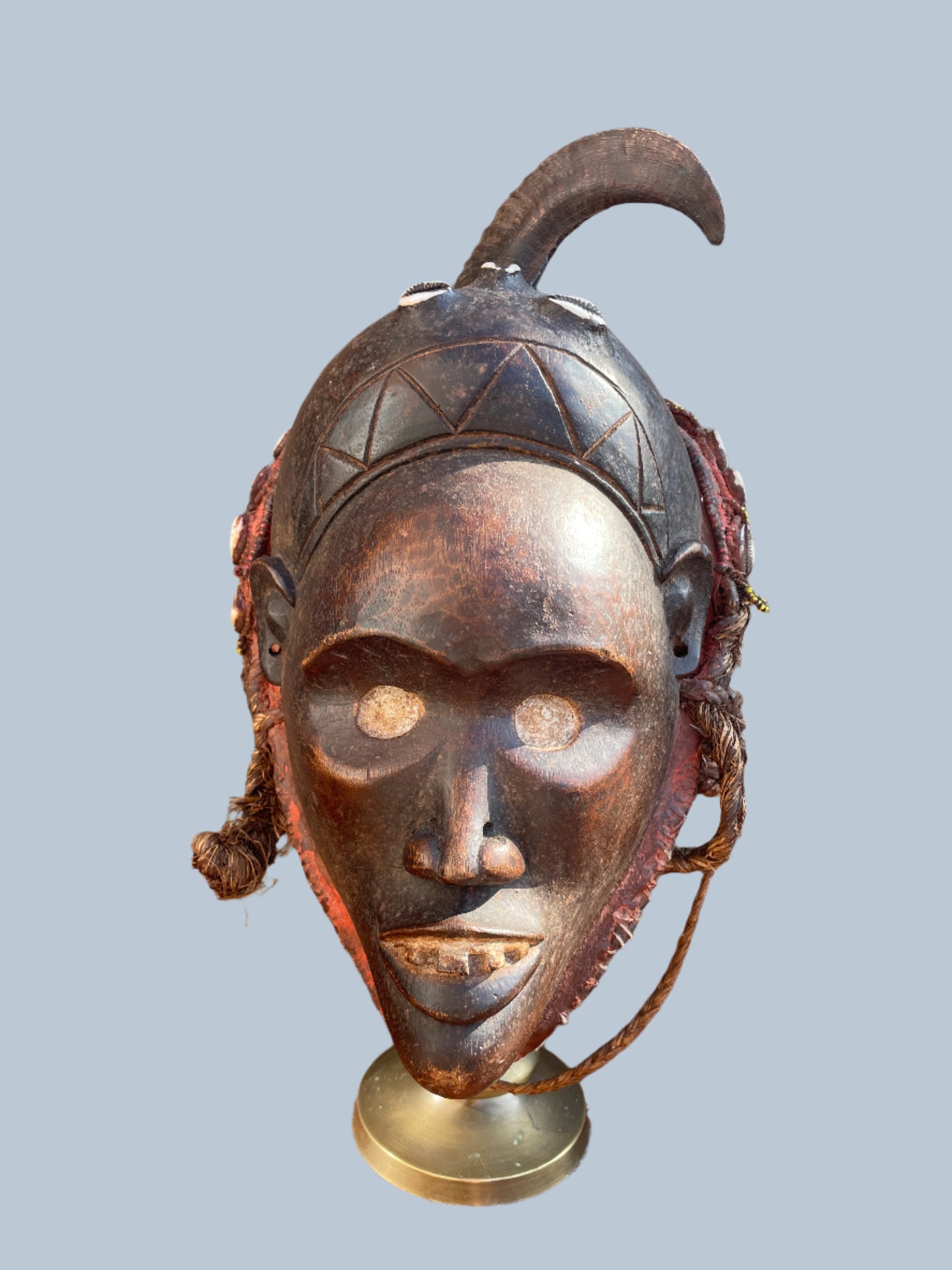 Antique African Tribal Mask Nigeria Yoruba Late 19th Early 20th Century . With Beads and Cowries Stunning Piece of Cultural History