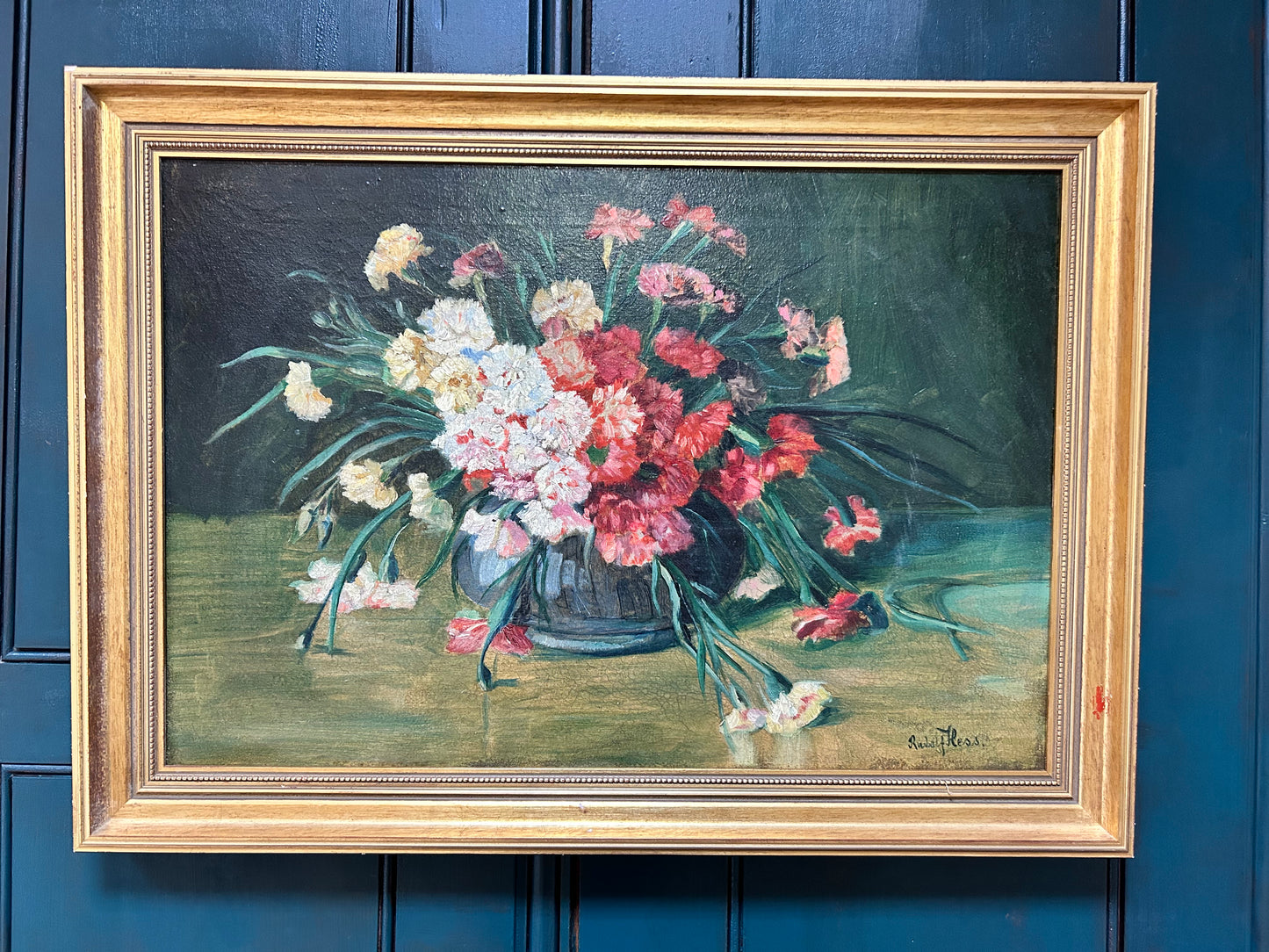 Rudolf Hess Oil On Canvas Still Life With Flowers Original Oil Painting