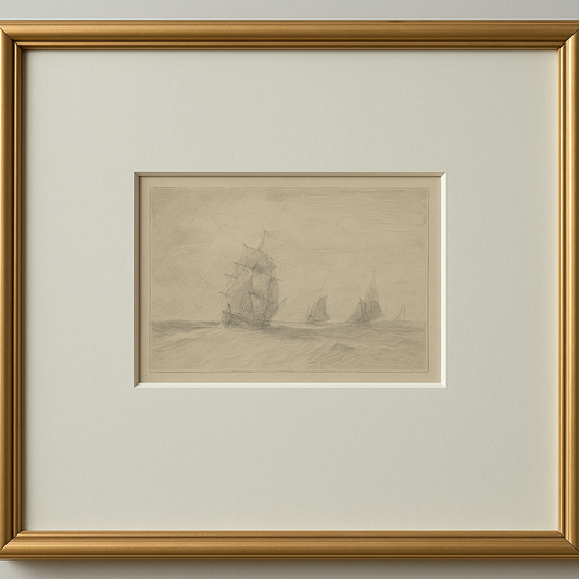 Henry Barlow Carter Original 19th Century Sketch of a Maritime Scene Of A Ship In A Stormy Sea