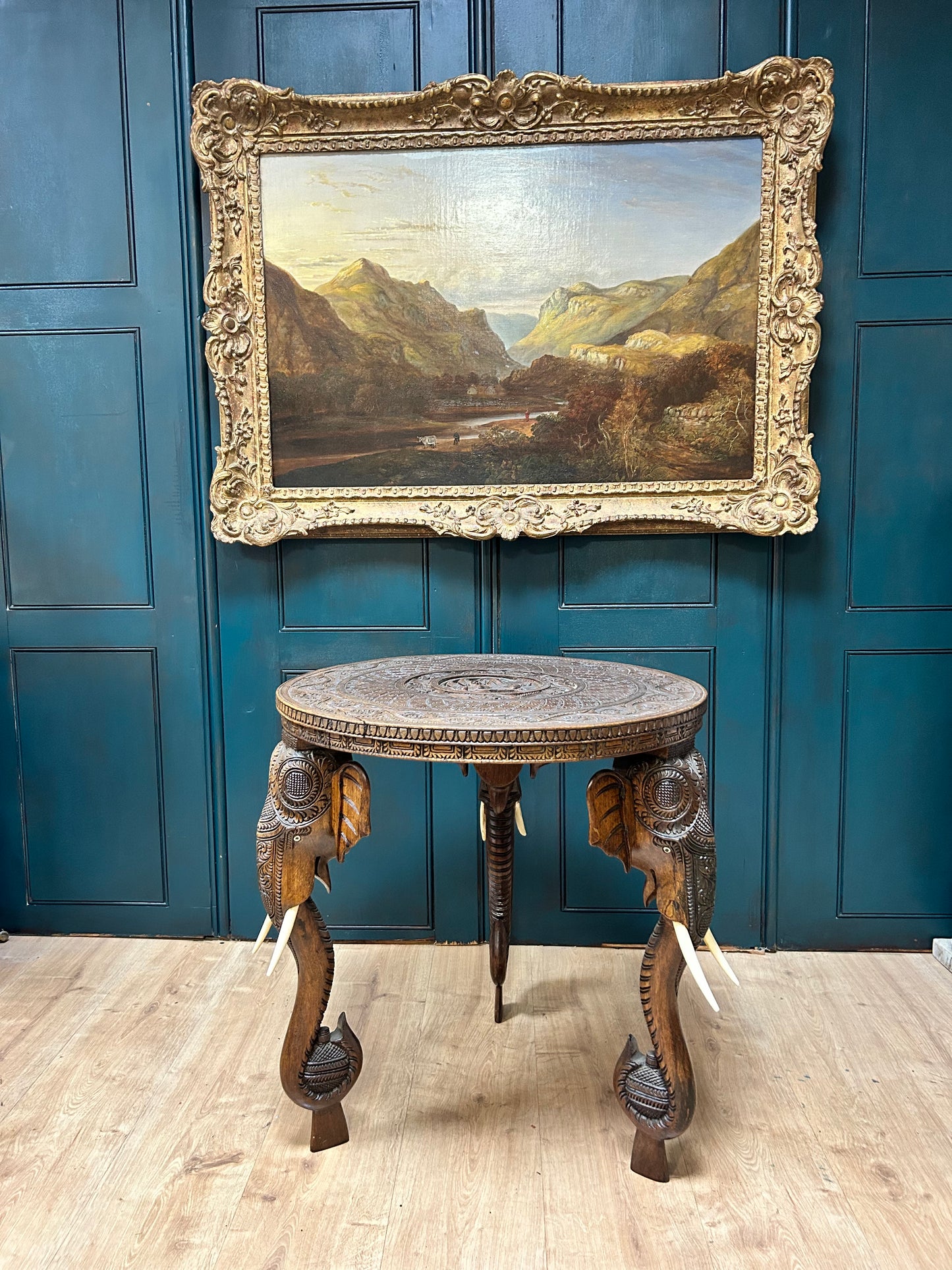 Anglo Indian Carved Circular Table With Elephant Head Legs Beautiful Colour Side Table