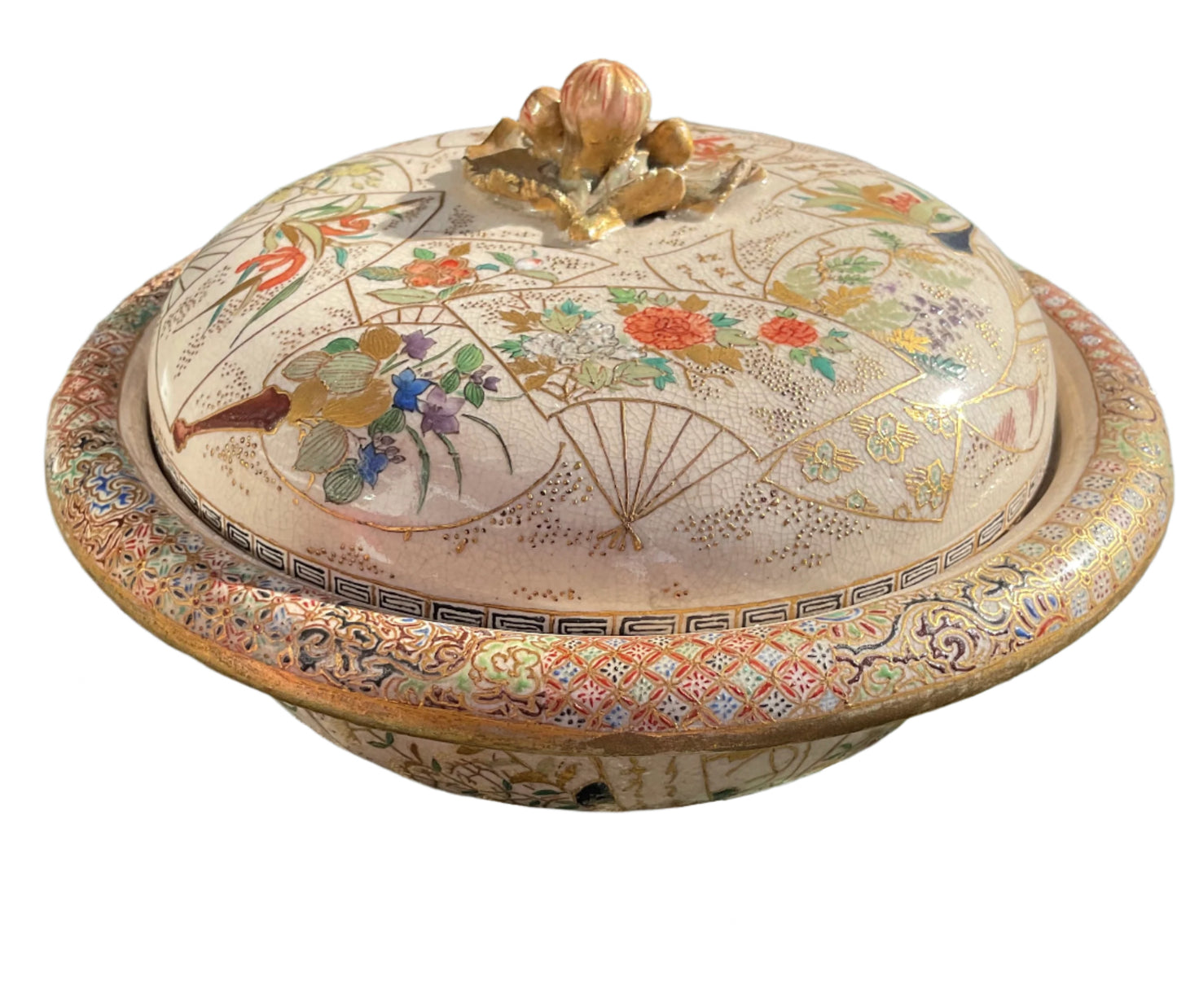 Japanese Cloisonné 19th Century Lidded Bowl Rare Original Antique Ceramic