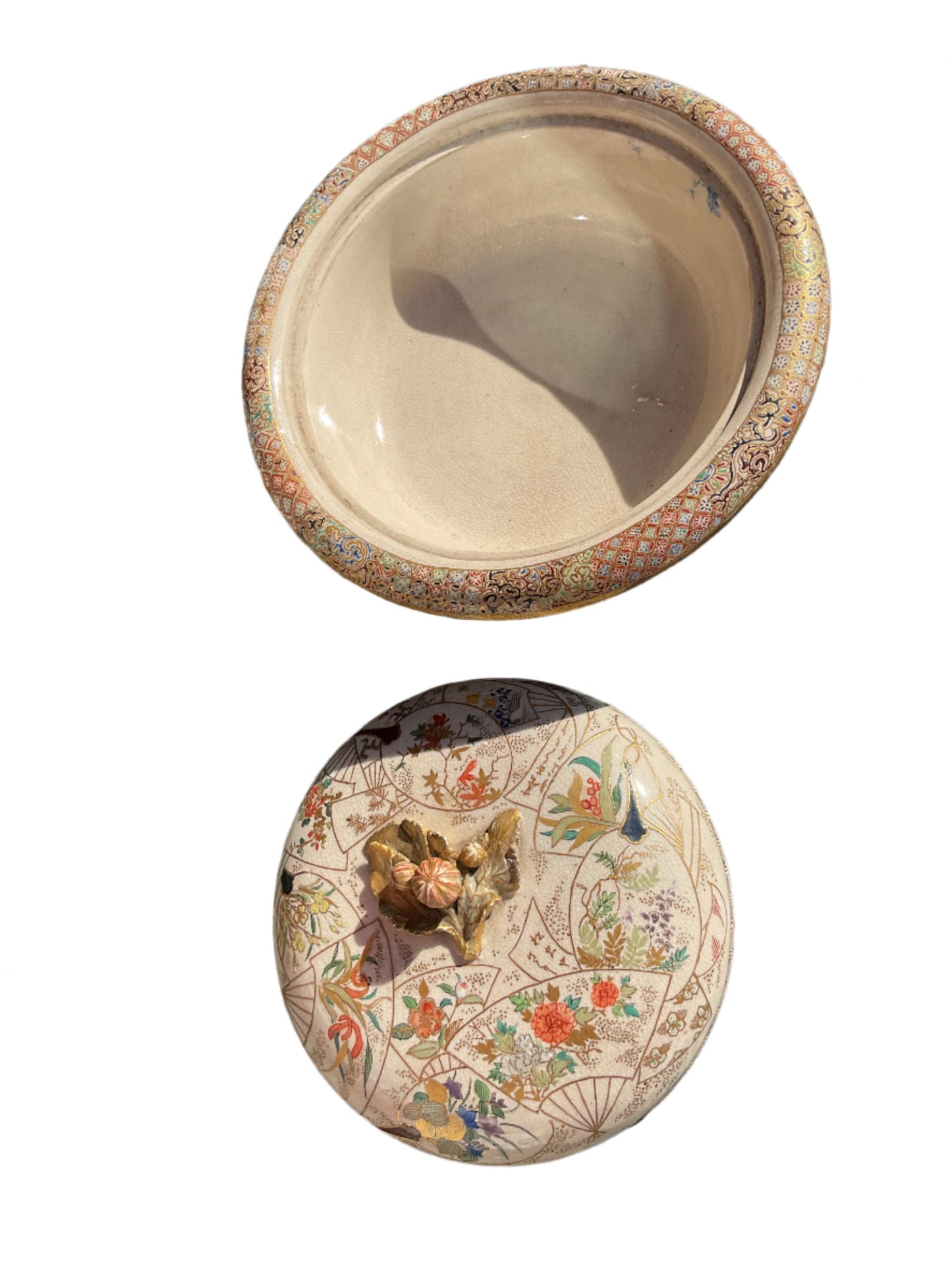 Japanese Cloisonné 19th Century Lidded Bowl Rare Original Antique Ceramic