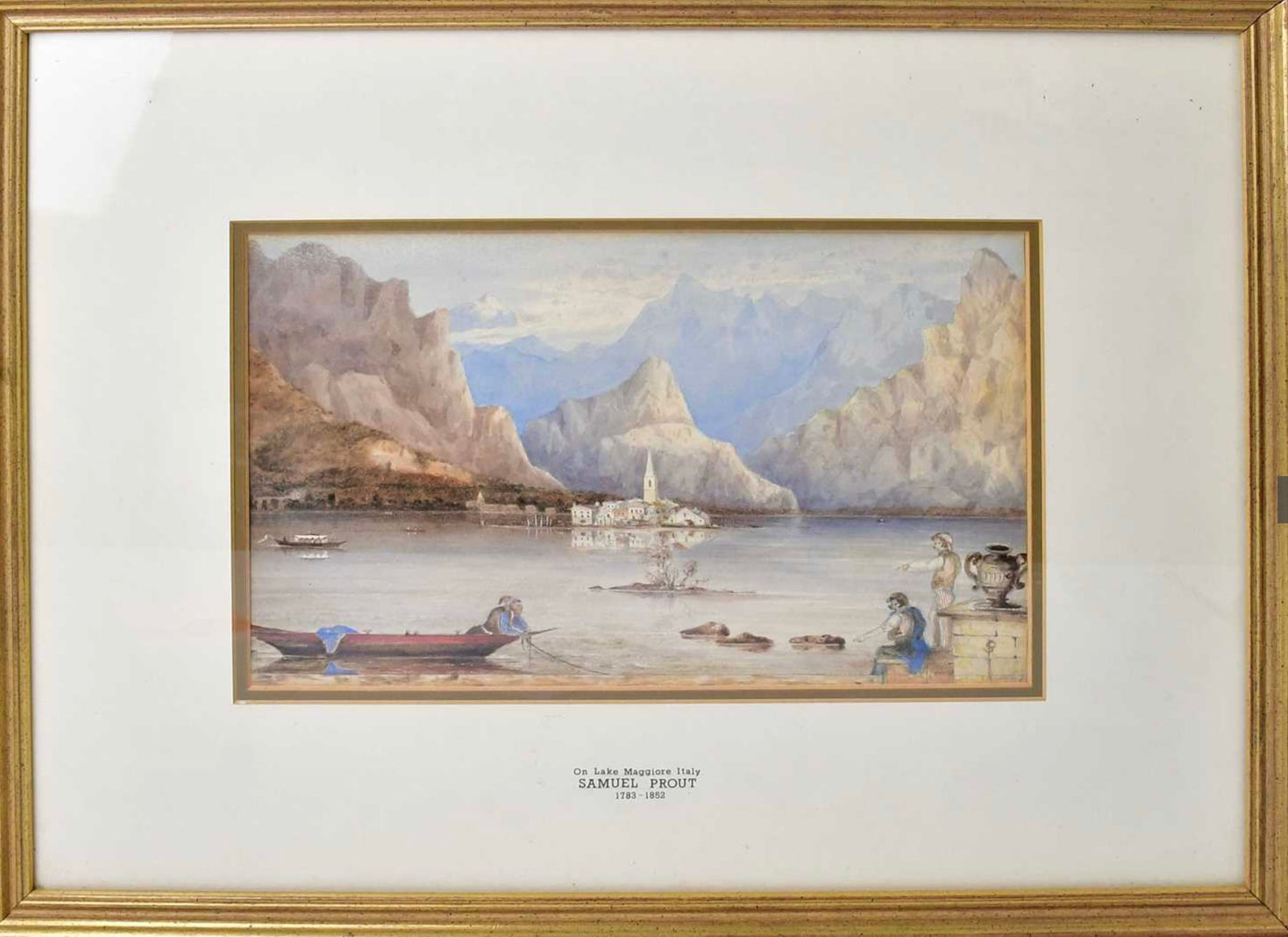 Samuel Prout Watercolour Painting – On Lake Maggiore Italian Landscape (18 x 28 cm)
