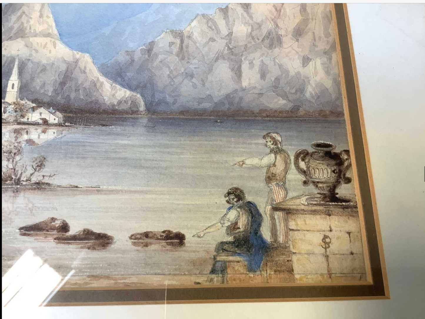 Samuel Prout Watercolour Painting – On Lake Maggiore Italian Landscape (18 x 28 cm)