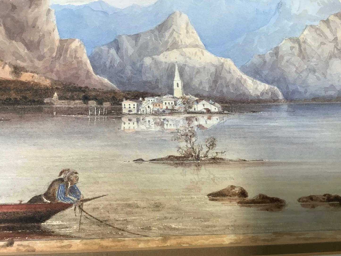 Samuel Prout Watercolour Painting – On Lake Maggiore Italian Landscape (18 x 28 cm)