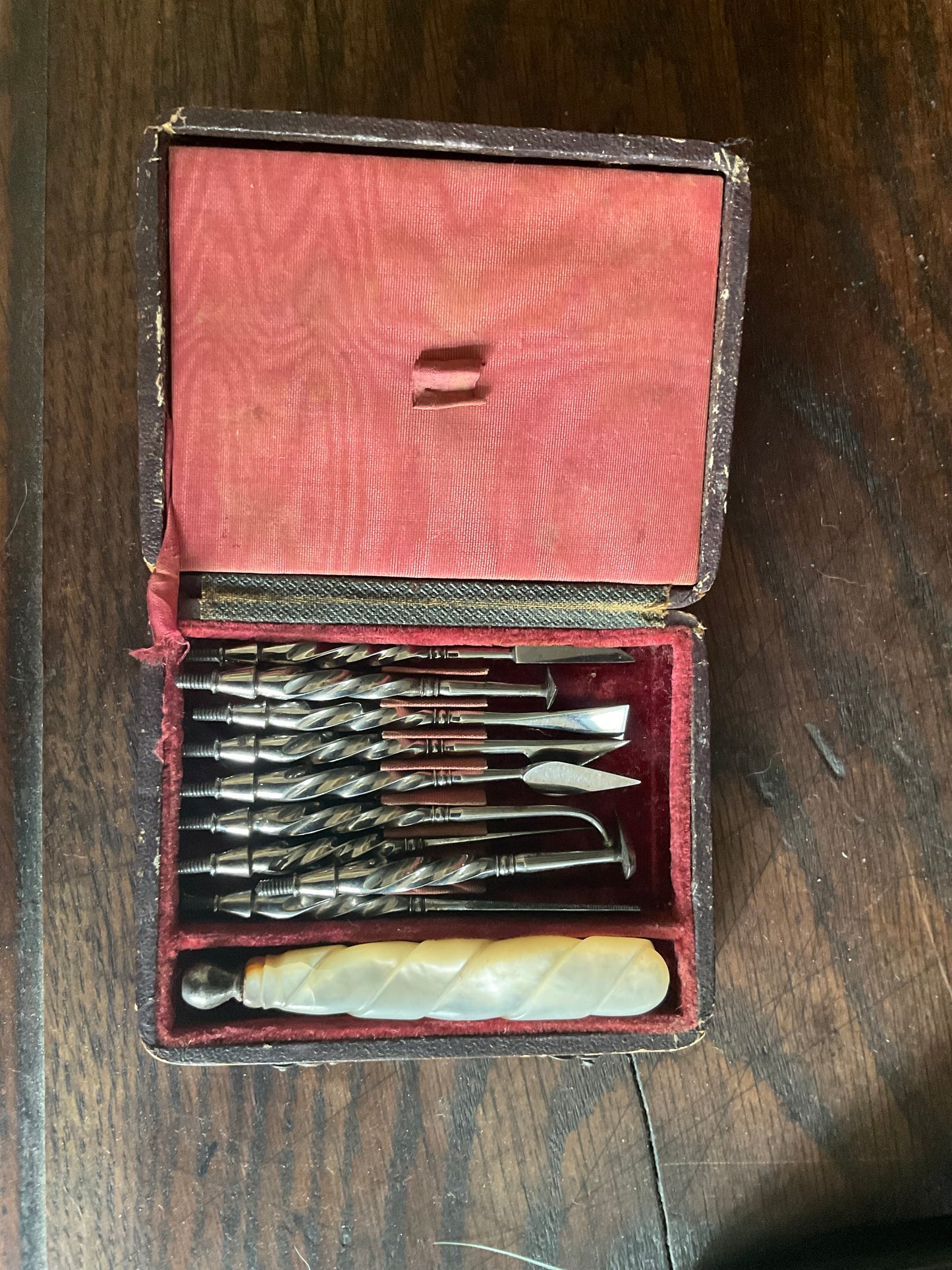 Rare c.1820 Georgian Minor Dental Surgery & Lancet Set | Mother of Pearl Handle | Morocco Leather Case | Antique Medical Instrument Collection