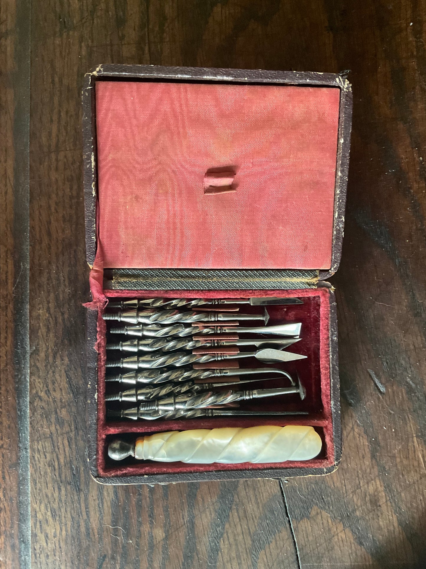 Rare c.1820 Georgian Minor Dental Surgery & Lancet Set | Mother of Pearl Handle | Morocco Leather Case | Antique Medical Instrument Collection