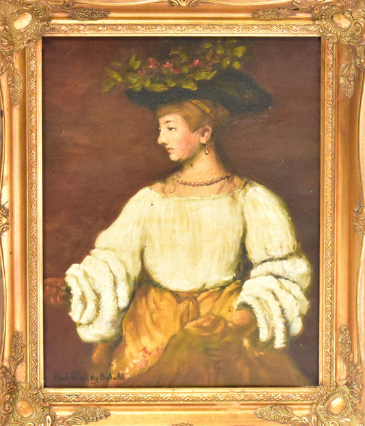 Vintage Oil Painting Flora After Rembrandt In Ornate Gilt Frame Signed