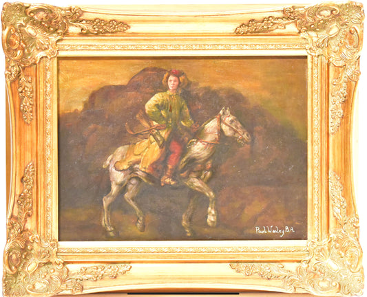 Vintage Oil On Canvas In Heavy Gilt Frame Polish Rider After Rembrandt