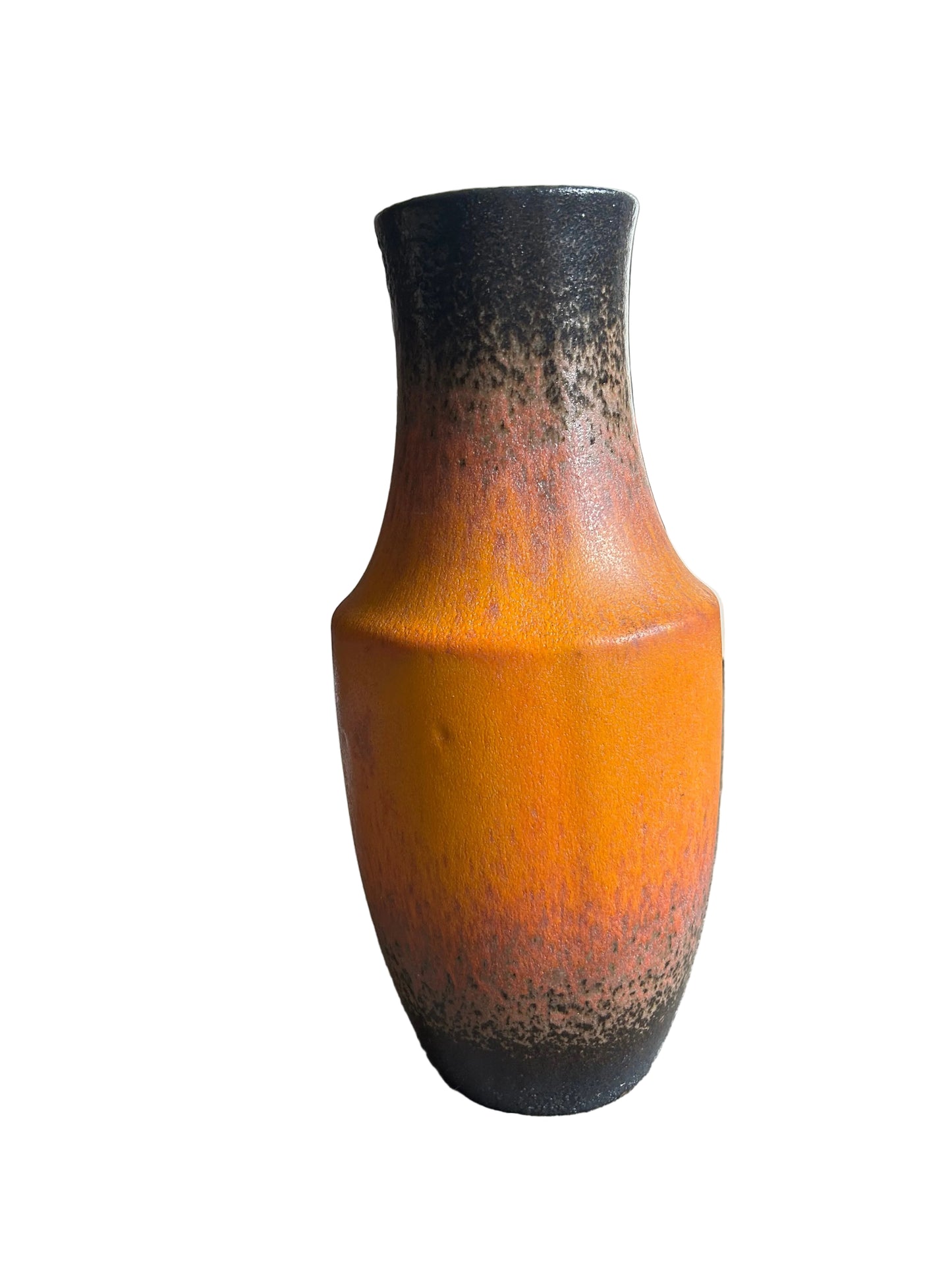 Large 1970s West German Fat Lava Floor Vase | Orange & Black Lava Glaze | Mid Century Modern Handled Vase | 36cm